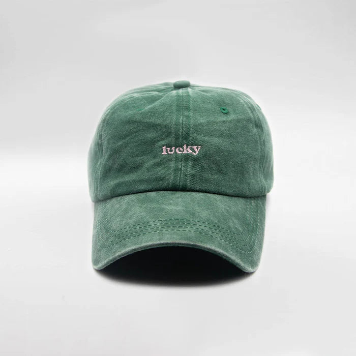 Lovefound Slogan Cap - Lucky Washed Green