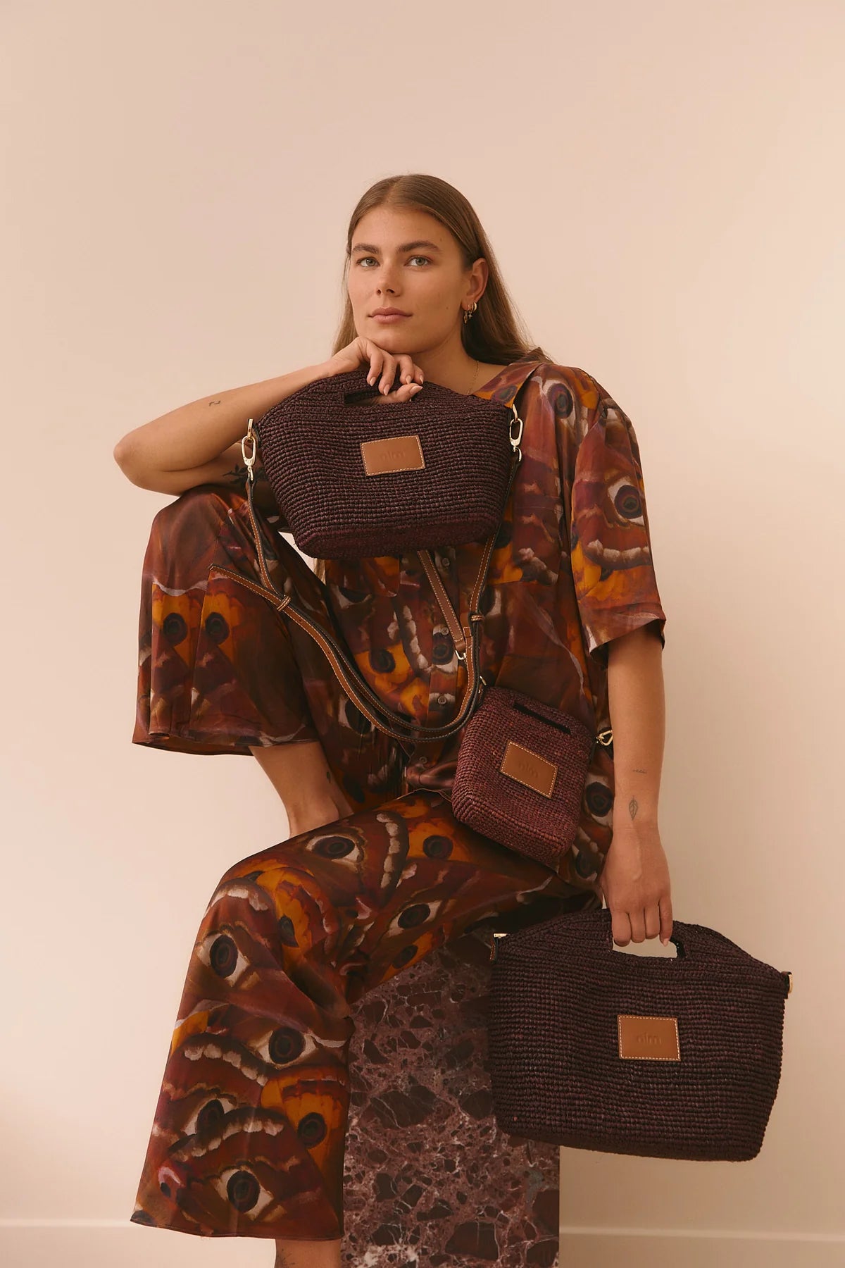 Nim Leather Trimmed Raffia BB - Cocoa