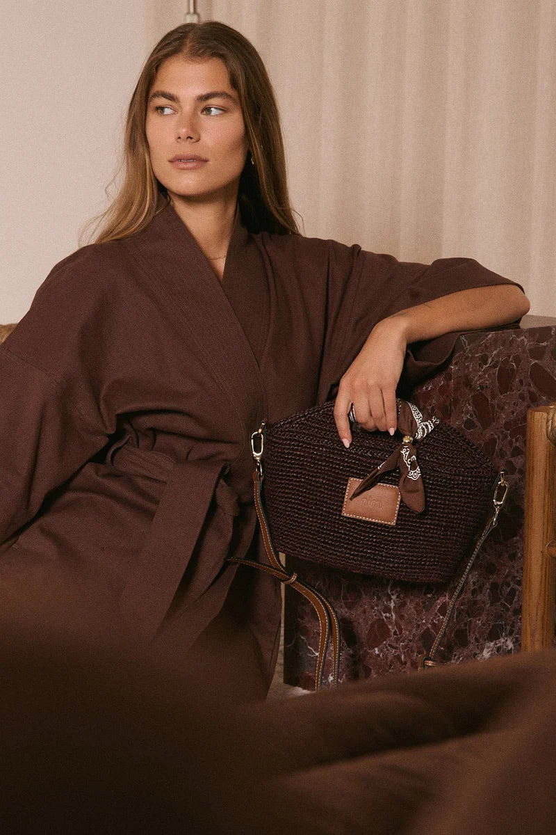 Nim Leather Trimmed Raffia Mini - Cocoa