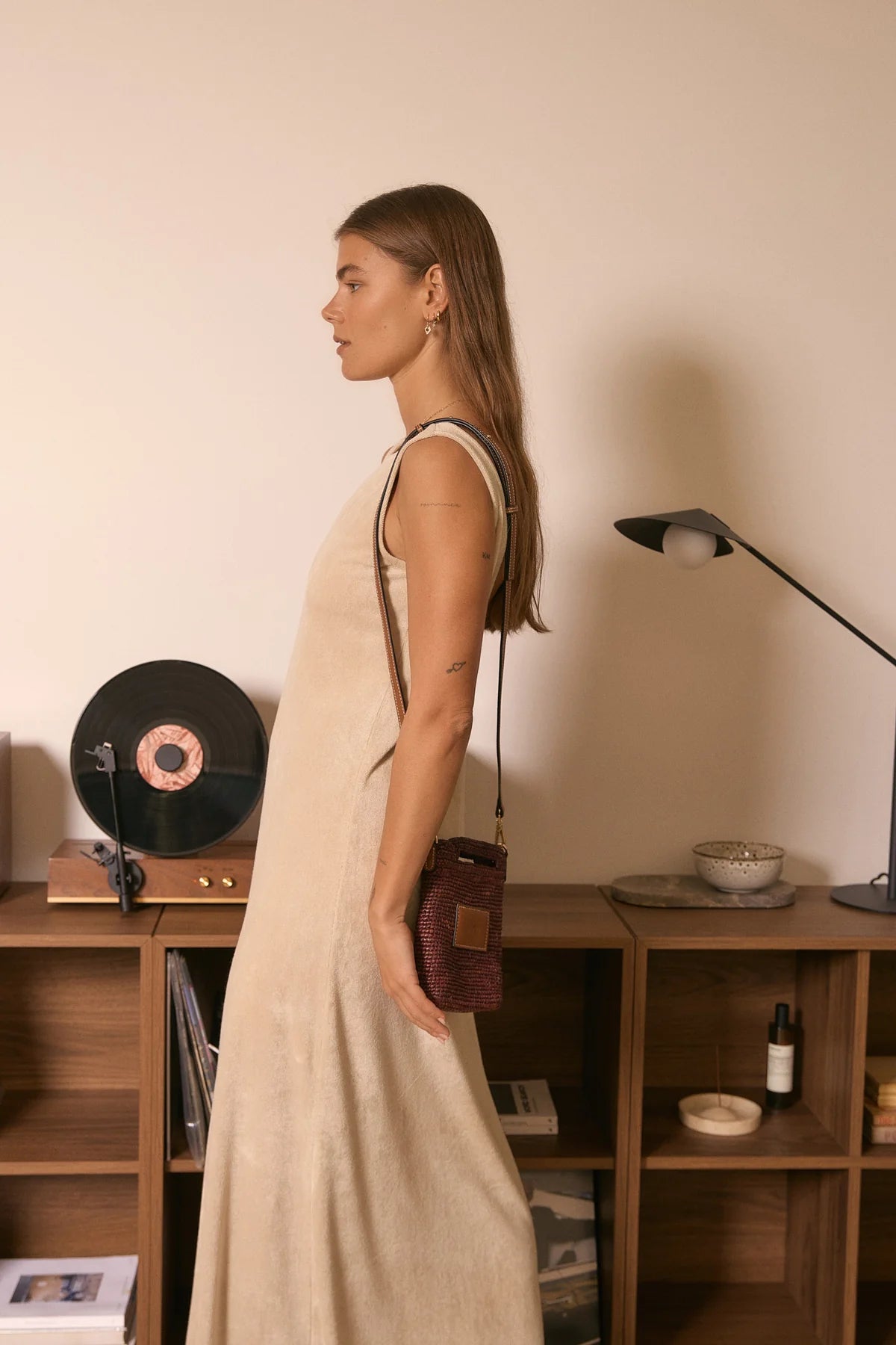 Nim Leather Trimmed Raffia Pocket - Cocoa