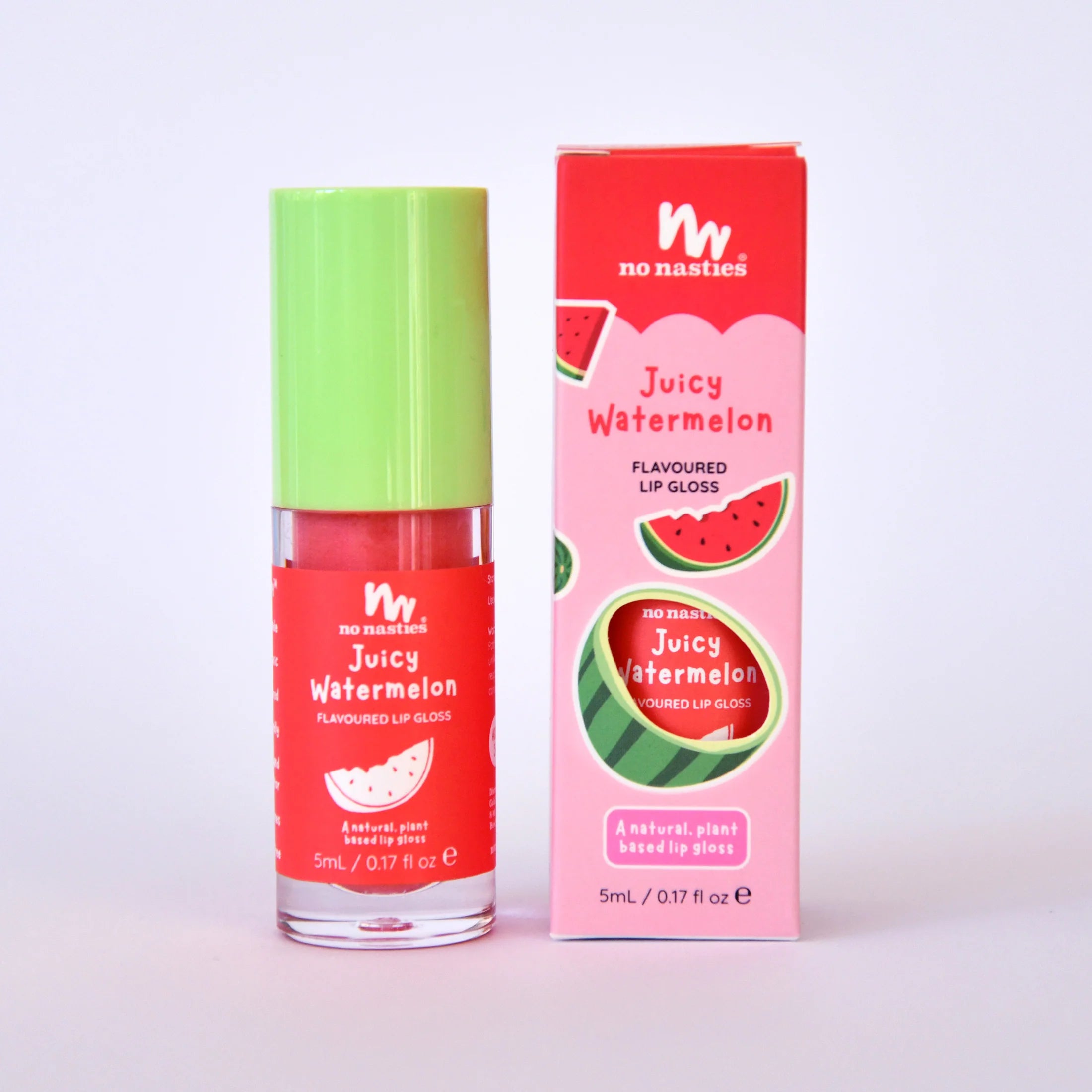 No Nasties Lip Gloss Wands Juicy Watermelon - Bright Watermelon Coloured