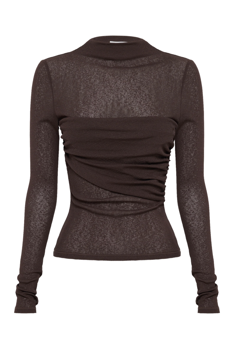 Nude Lucy Aster LS Mesh Top - Chocolate