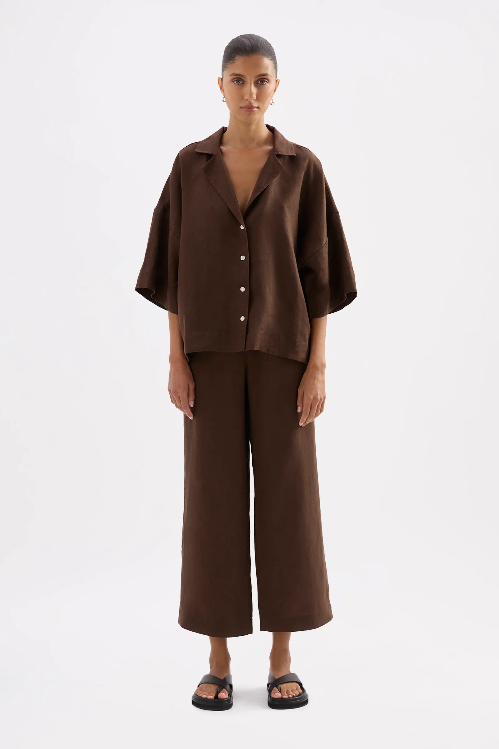 Nude Lucy Lounge Linen Shirt - Chocolate