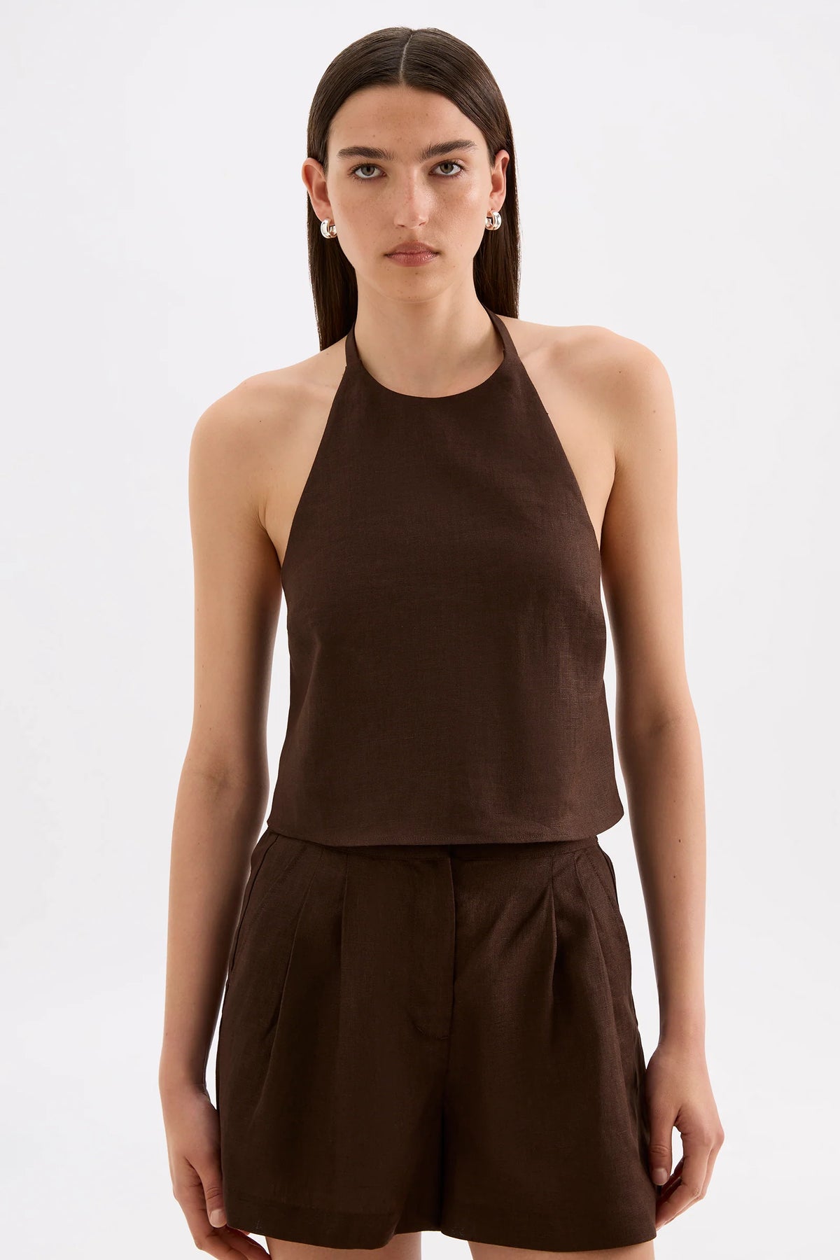 Nude Lucy Riya Linen Top - Chocolate