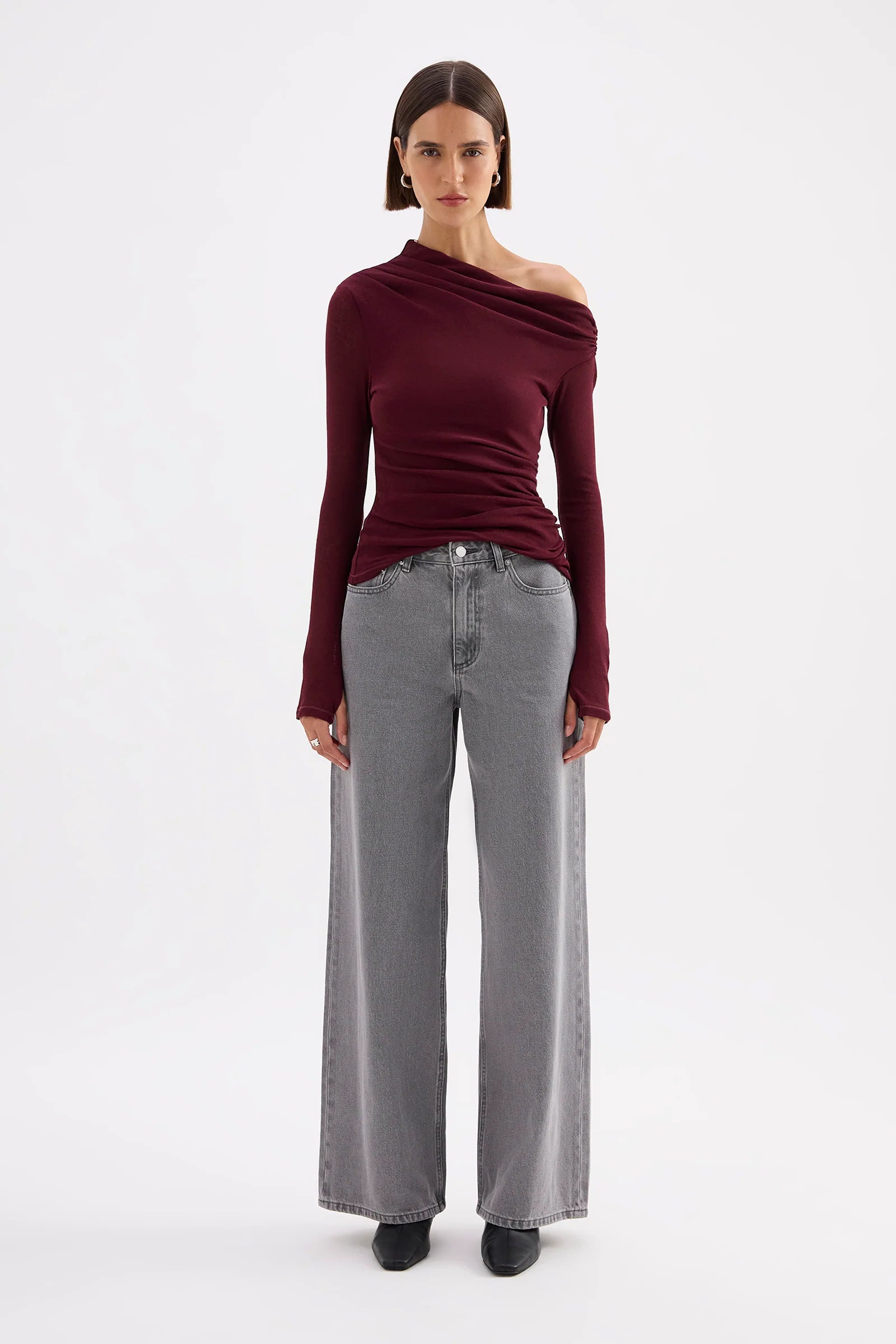 Nude Lucy Rue Mesh Long Sleeve Top - Merlot