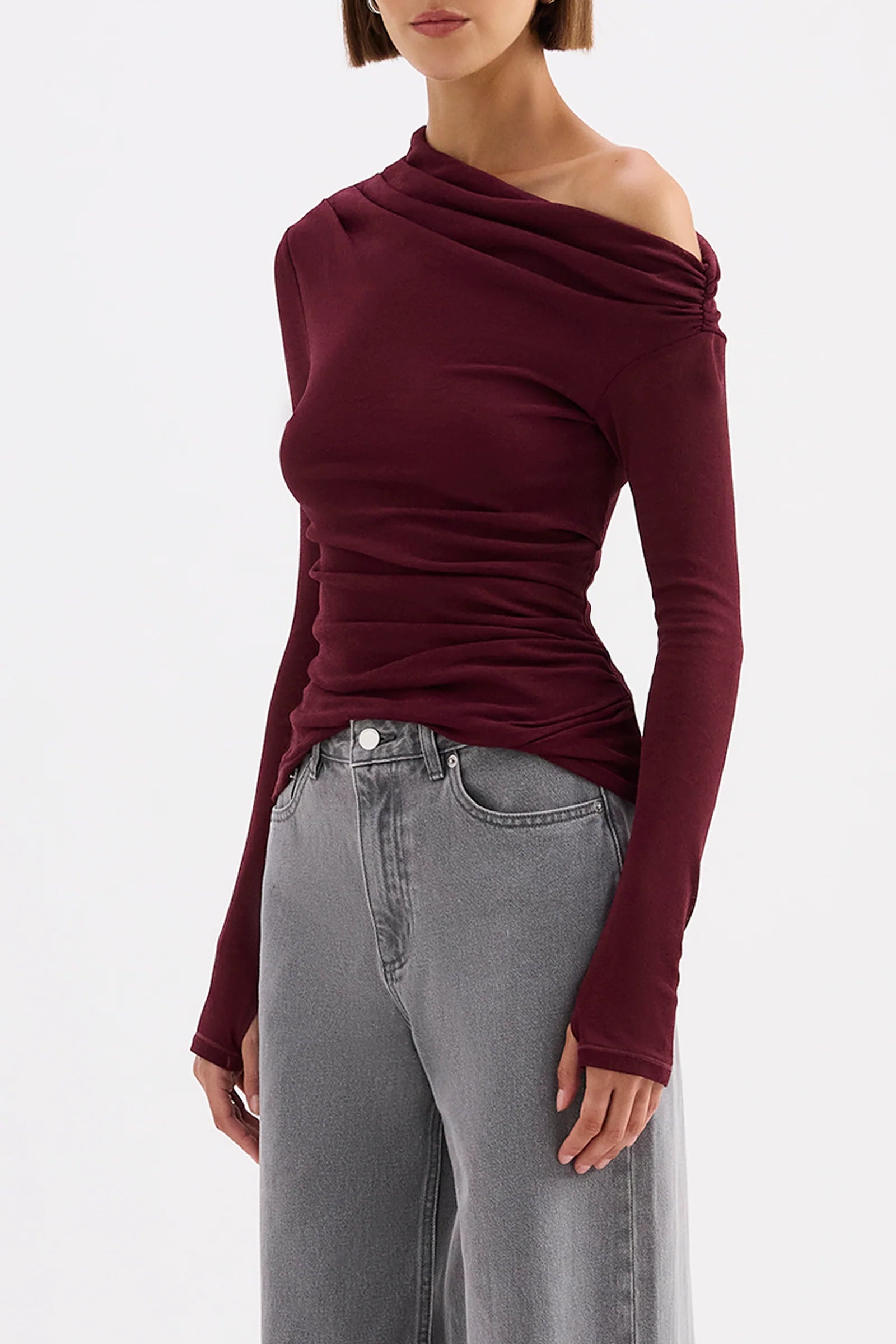 Nude Lucy Rue Mesh Long Sleeve Top - Merlot