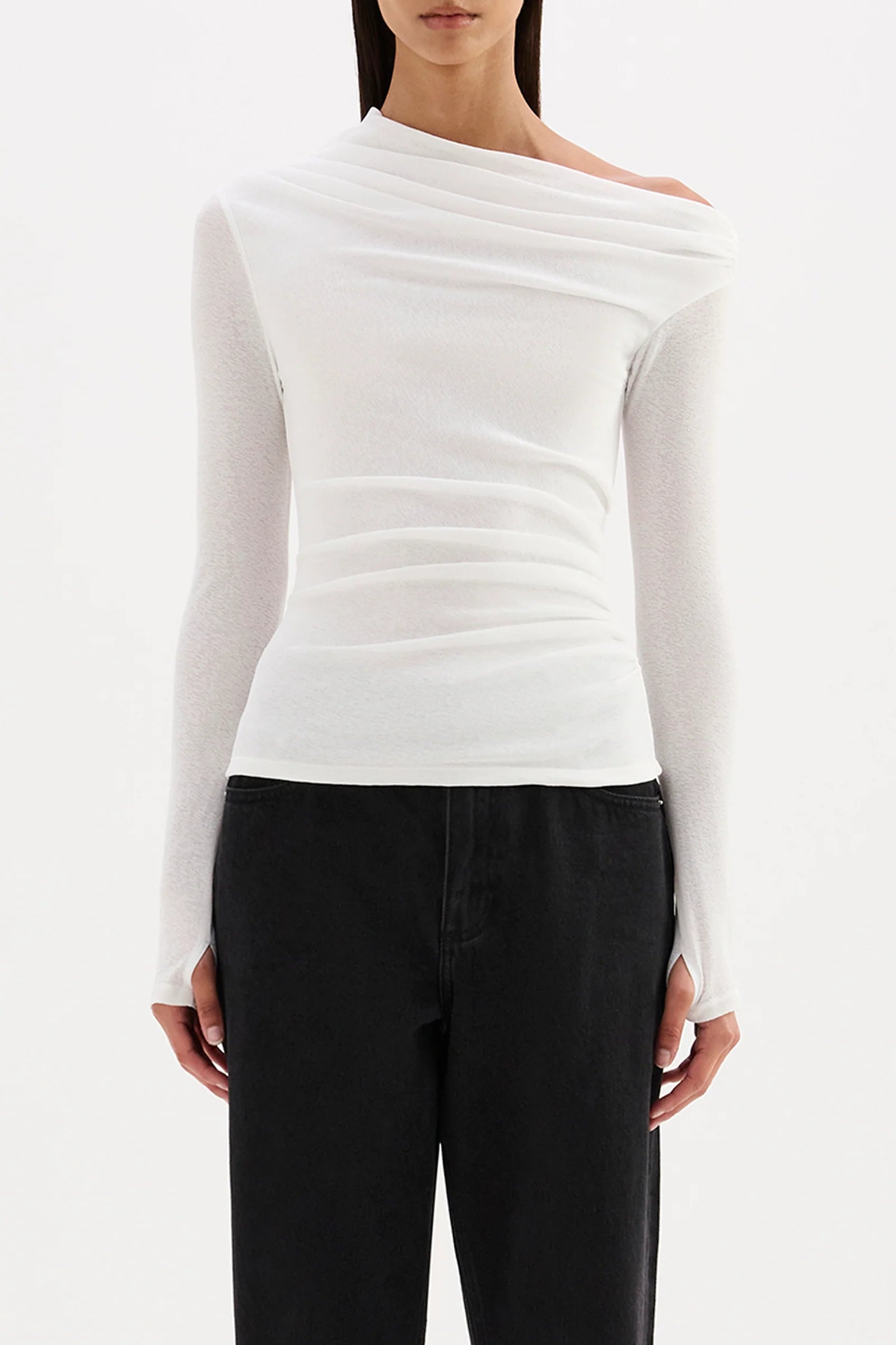 Nude Lucy Rue Mesh Long Sleeve Top - Salt