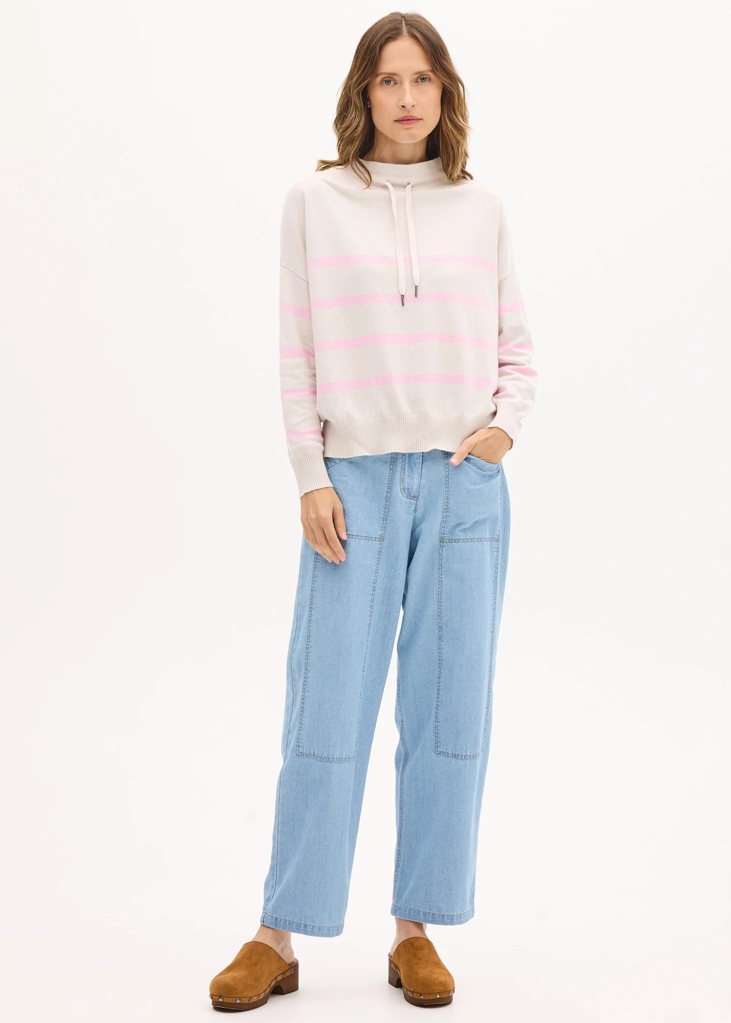 POL Rowan Drawcord Knit - Natural/Pink