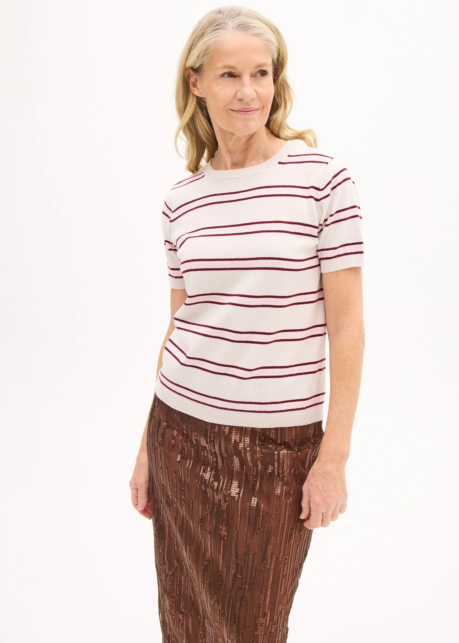 POL Rowan Stripe Tee - Chalk/Cherry/Blush