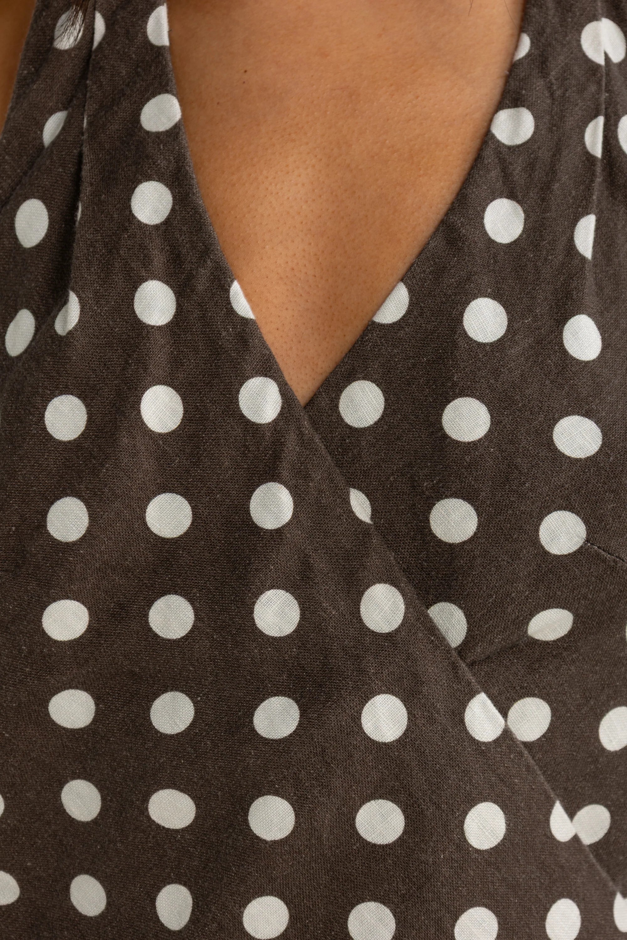 ORTC Elise Linen Wrap Full Length Dress - Carob Polkadot