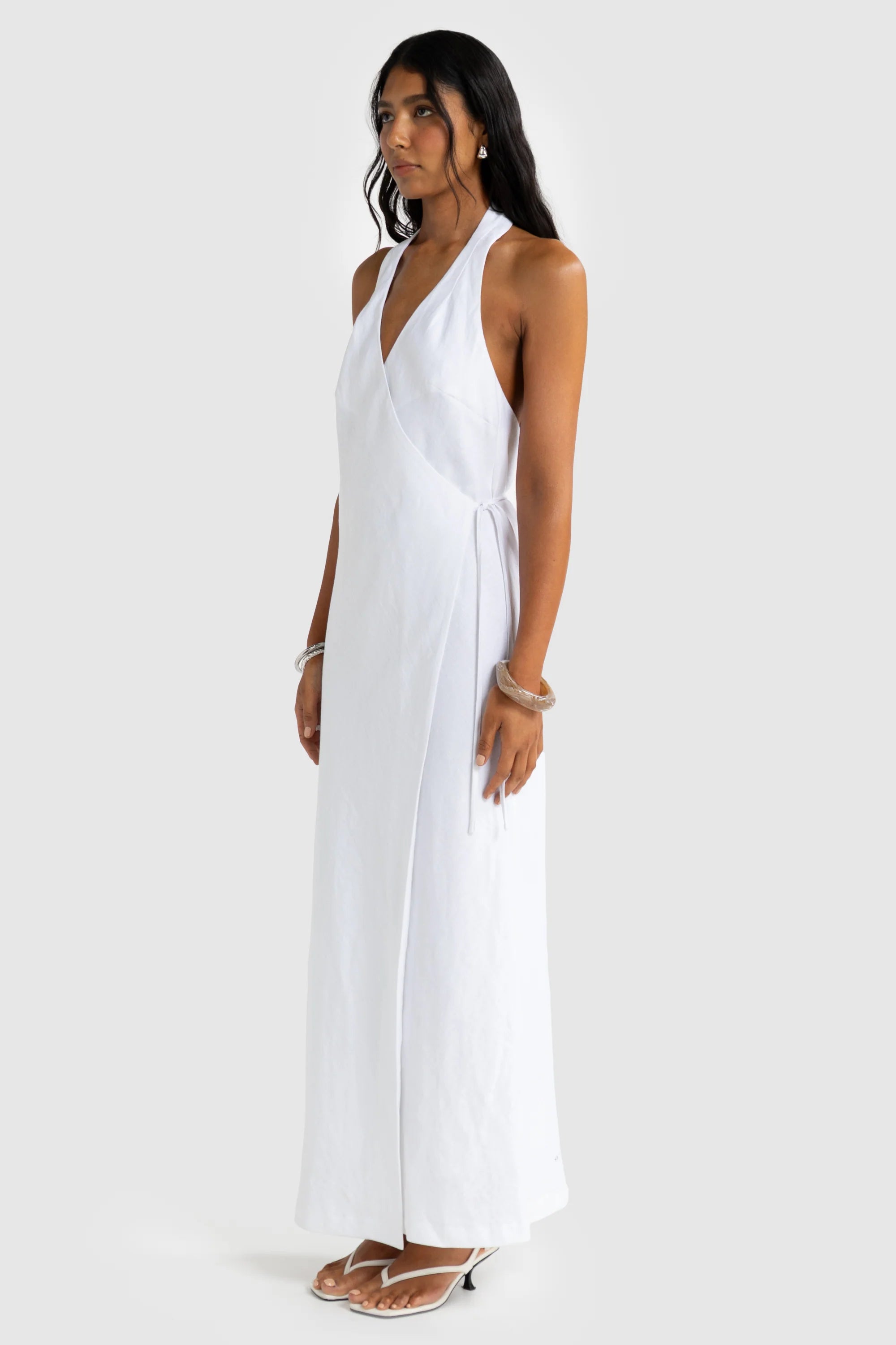 ORTC Elise Linen Wrap Full Length Dress - White