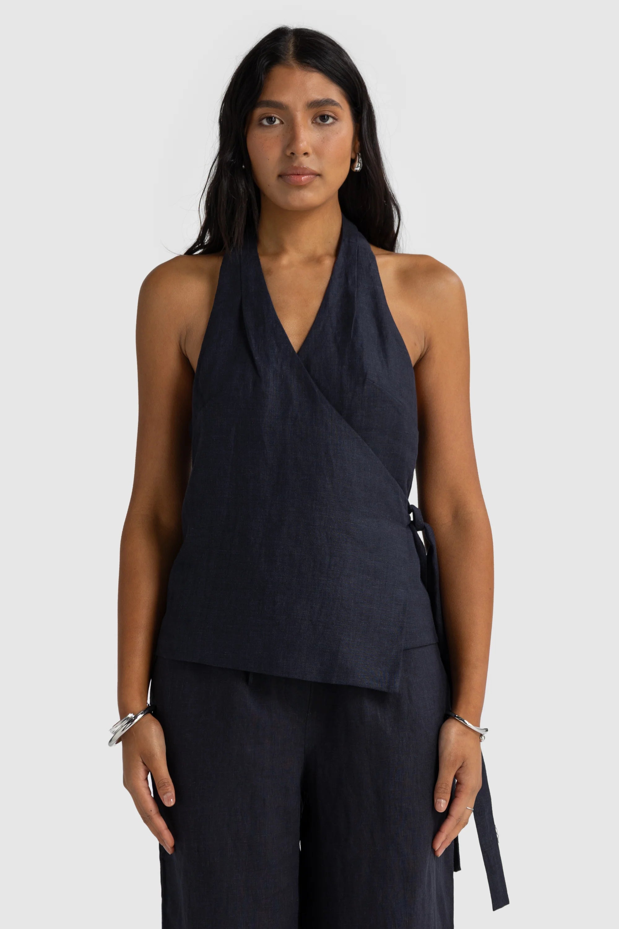 ORTC Elise Linen Wrap Top - French Navy
