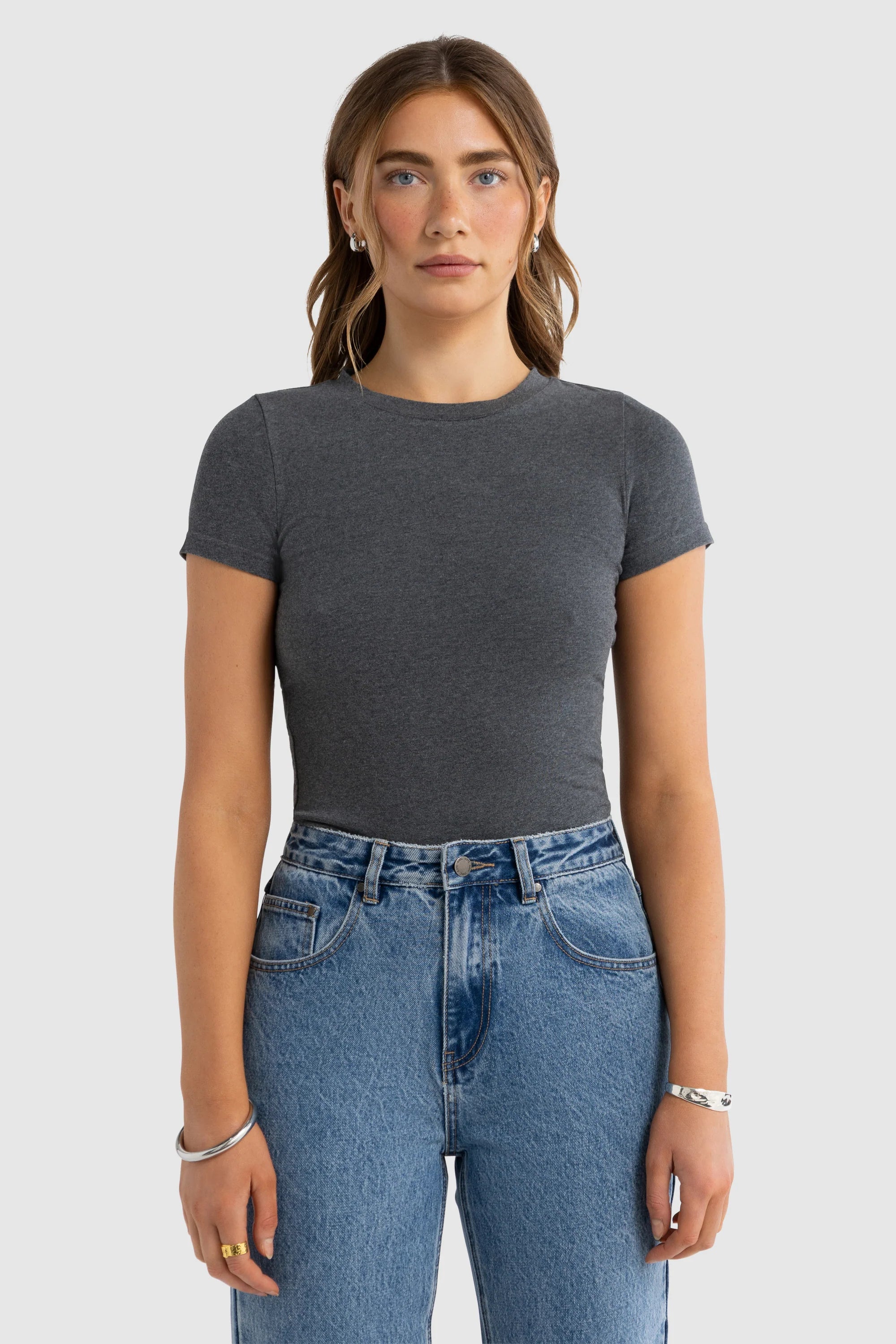 ORTC Evie Fitted T Shirt - Charcoal Marle