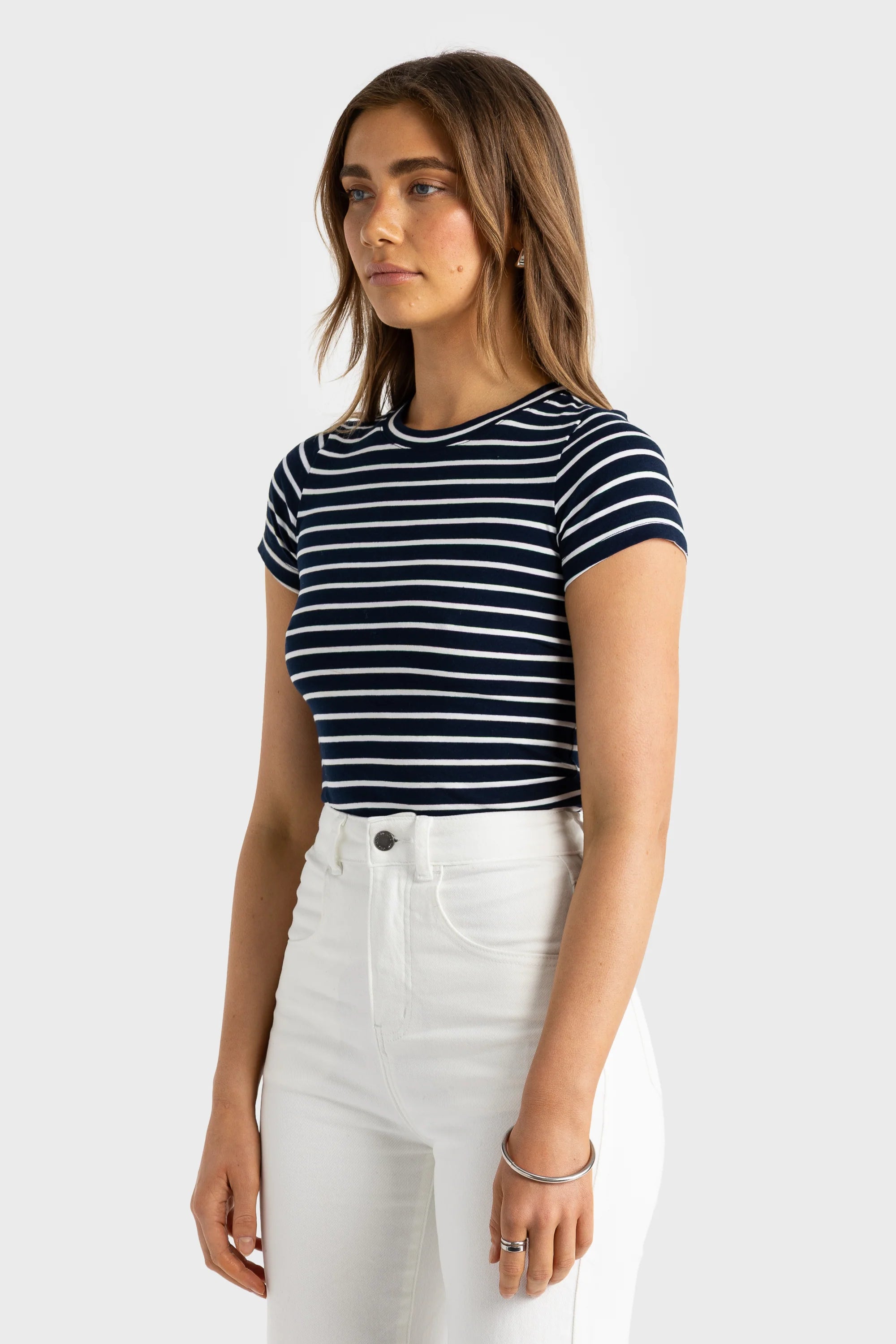 ORTC Evie Fitted T Shirt - Navy and White Stripe