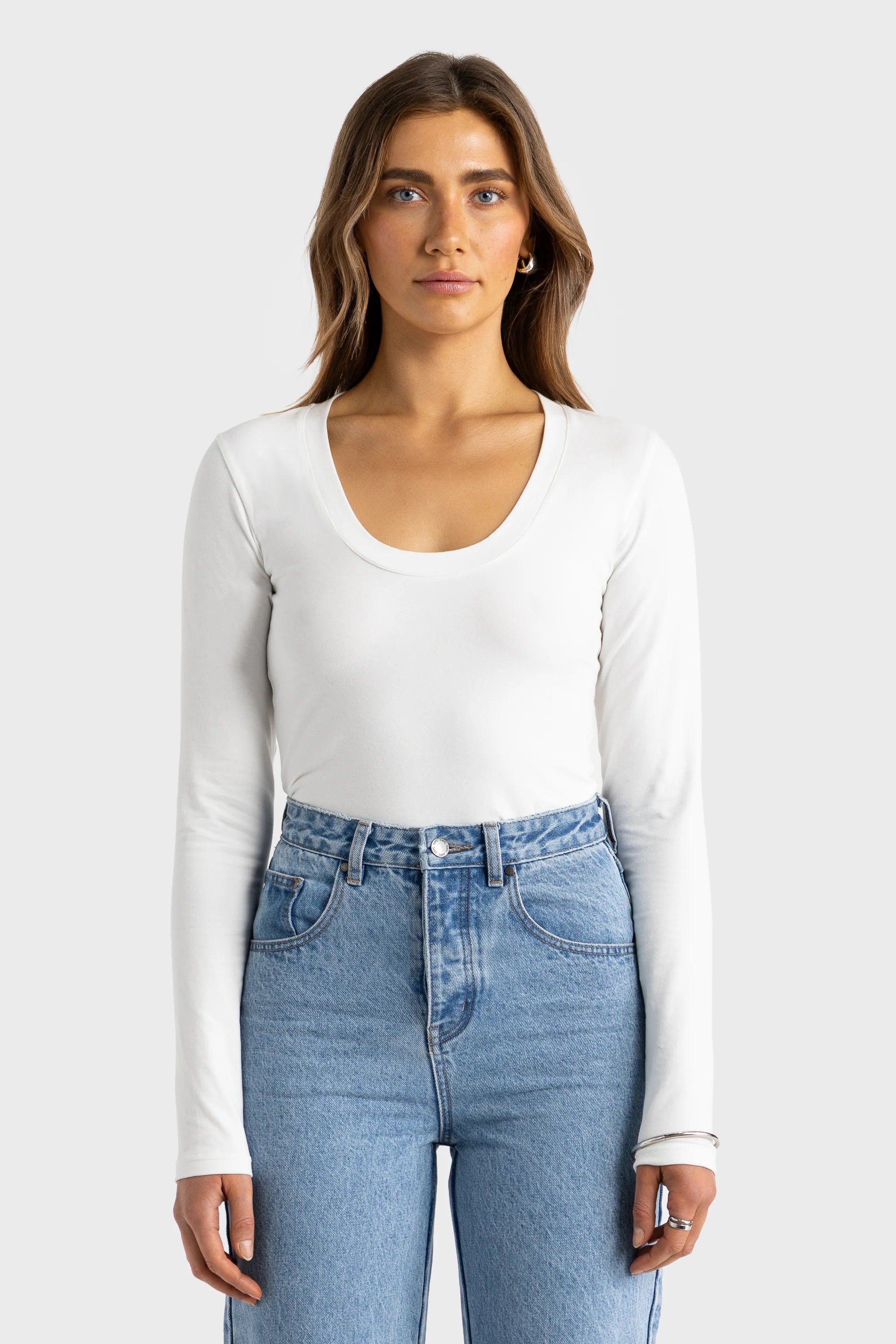 ORTC Evie Scoop Long Sleeve Top - White