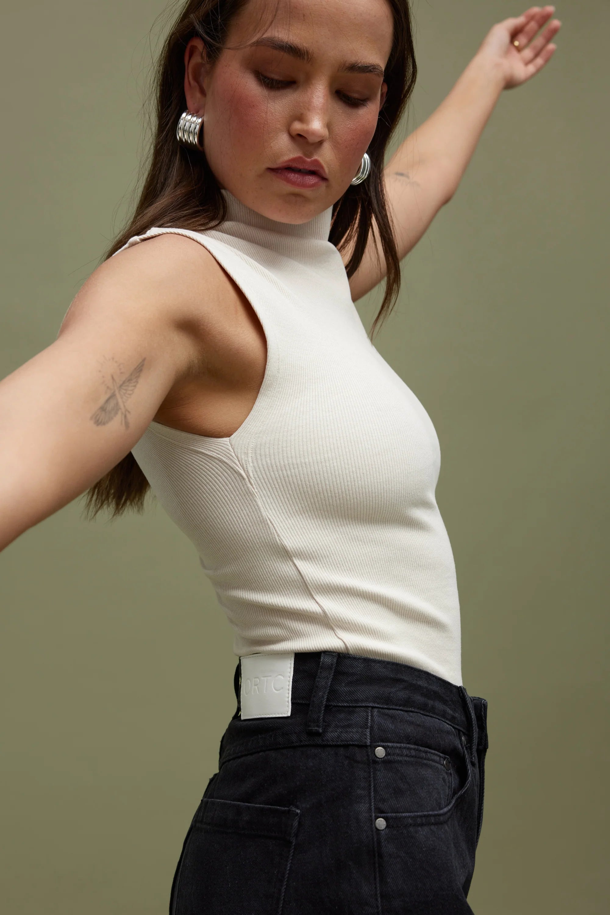 ORTC Liv High Neck Rib Top - Bone