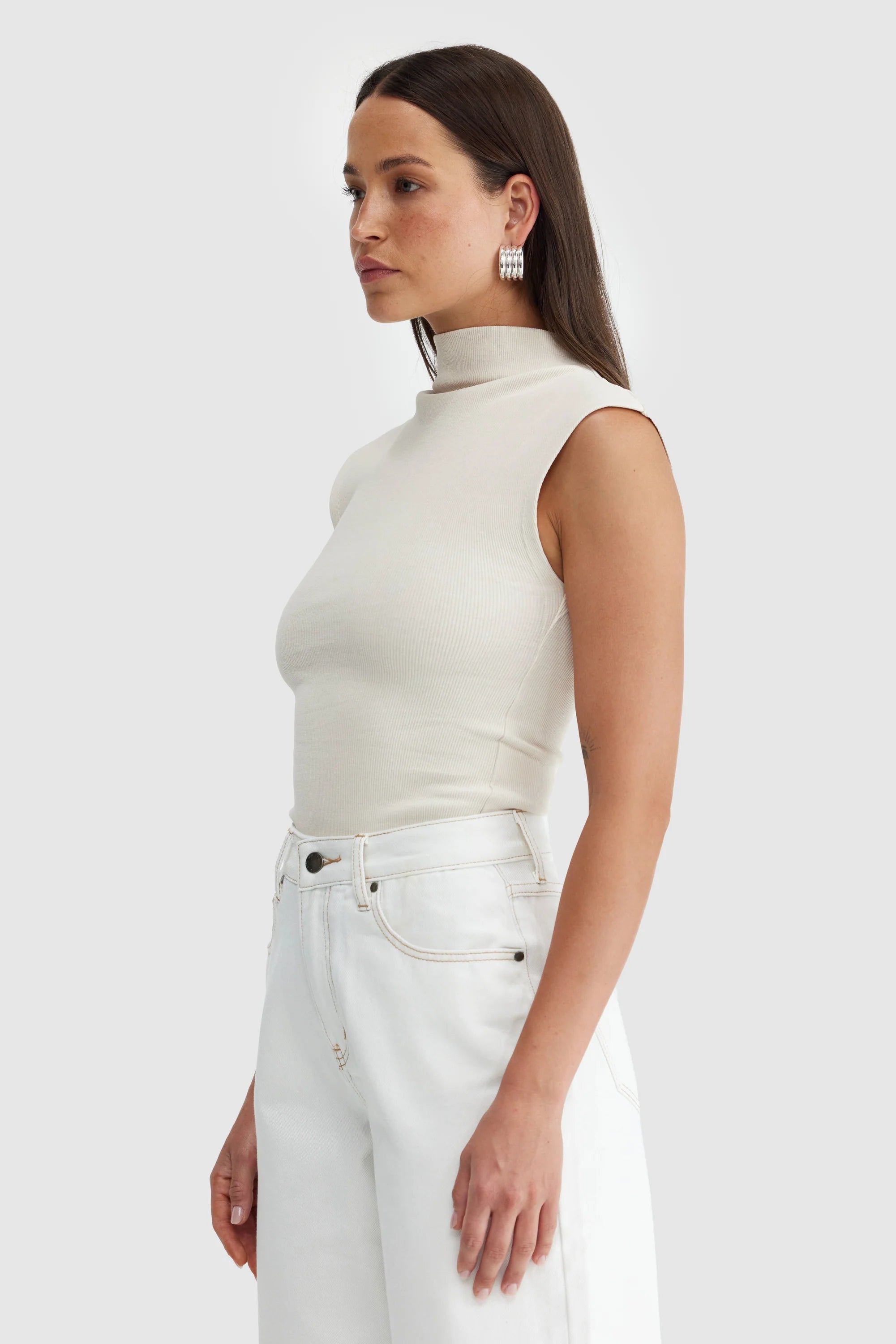 ORTC Liv High Neck Rib Top - Bone