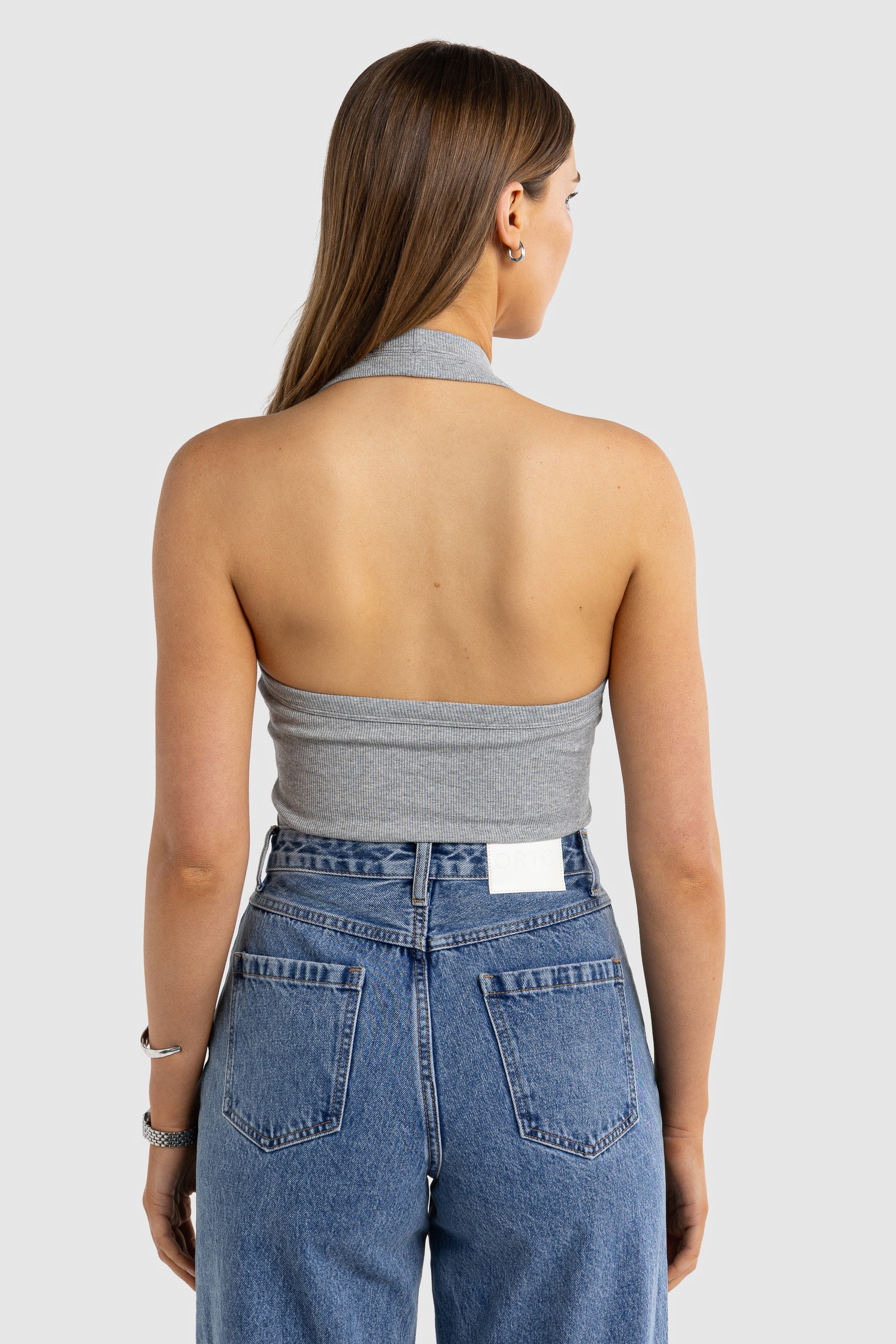 ORTC Sunday V Neck Halter Tank - Grey Marle