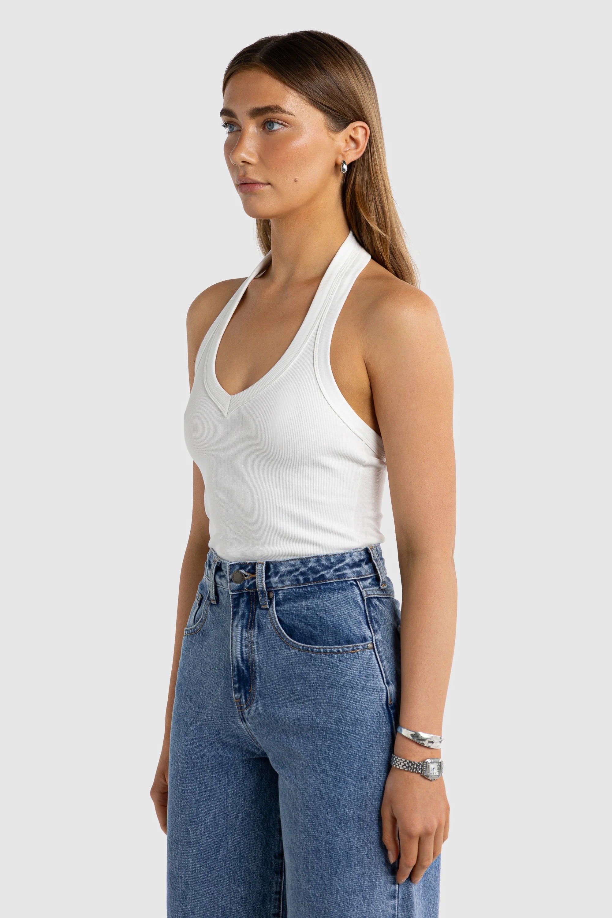ORTC Sunday V Neck Halter Tank - White
