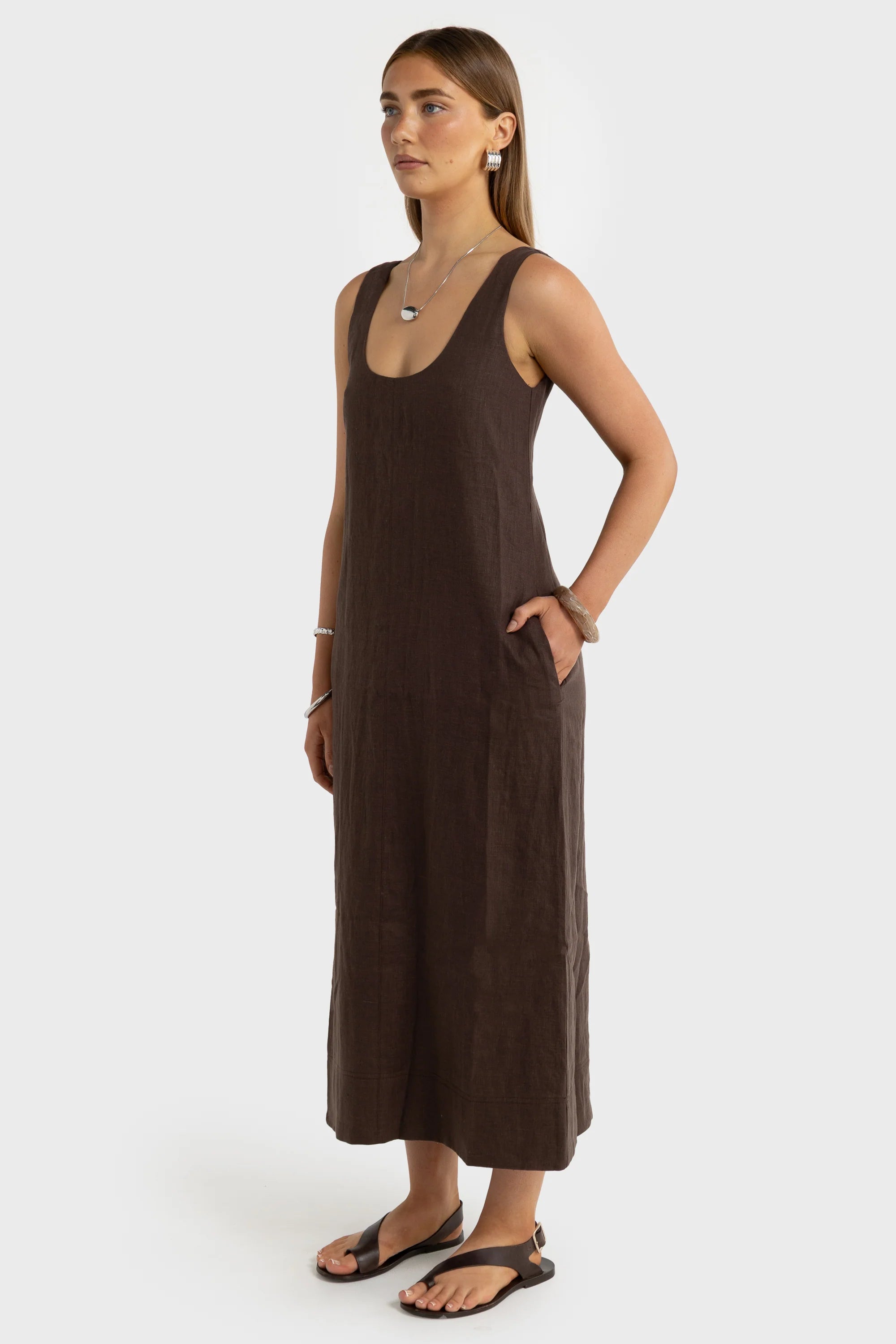 ORTC Nora Linen Midi Dress - Carob