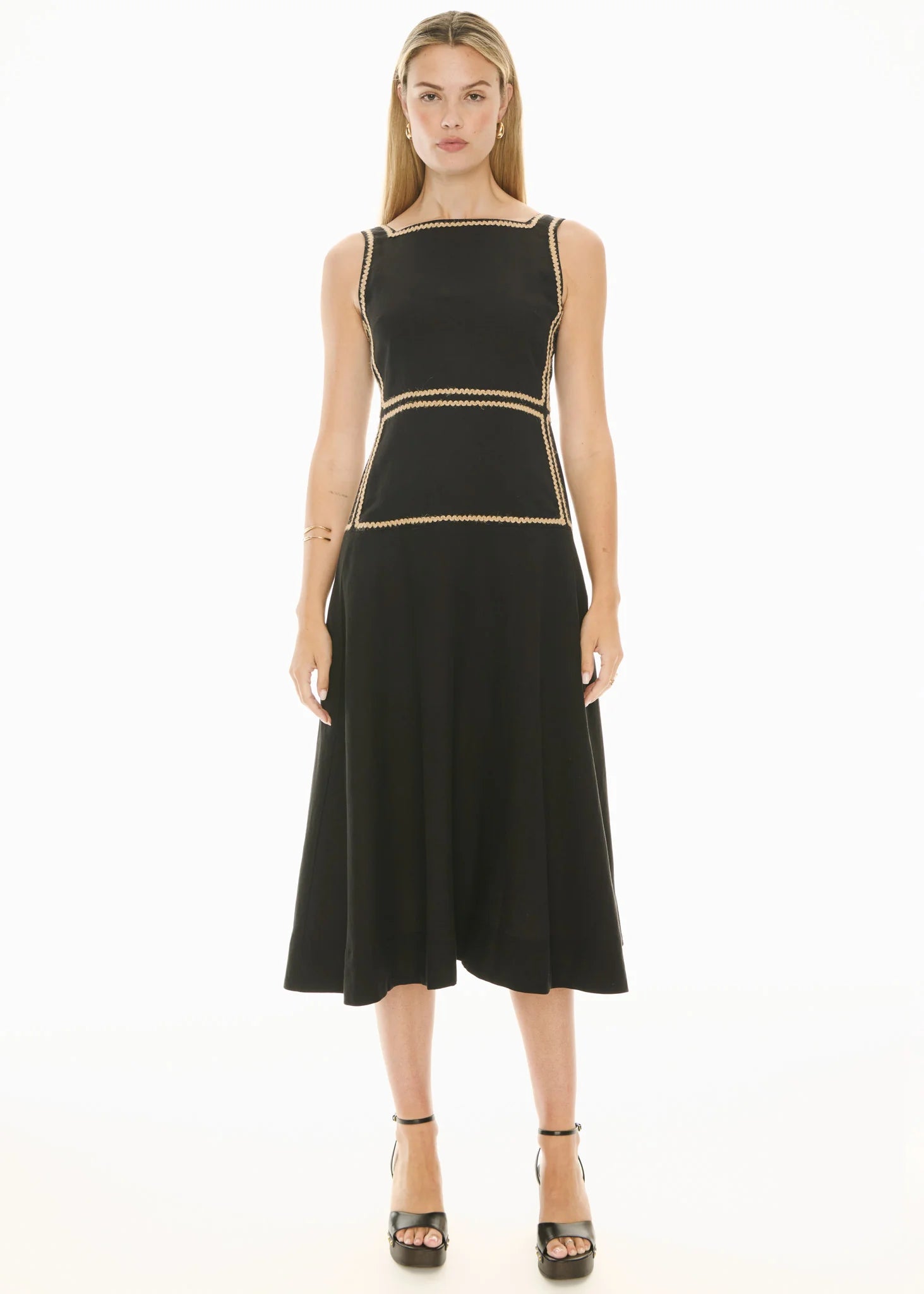 POL Marlin Raffia Trim Dress - Black