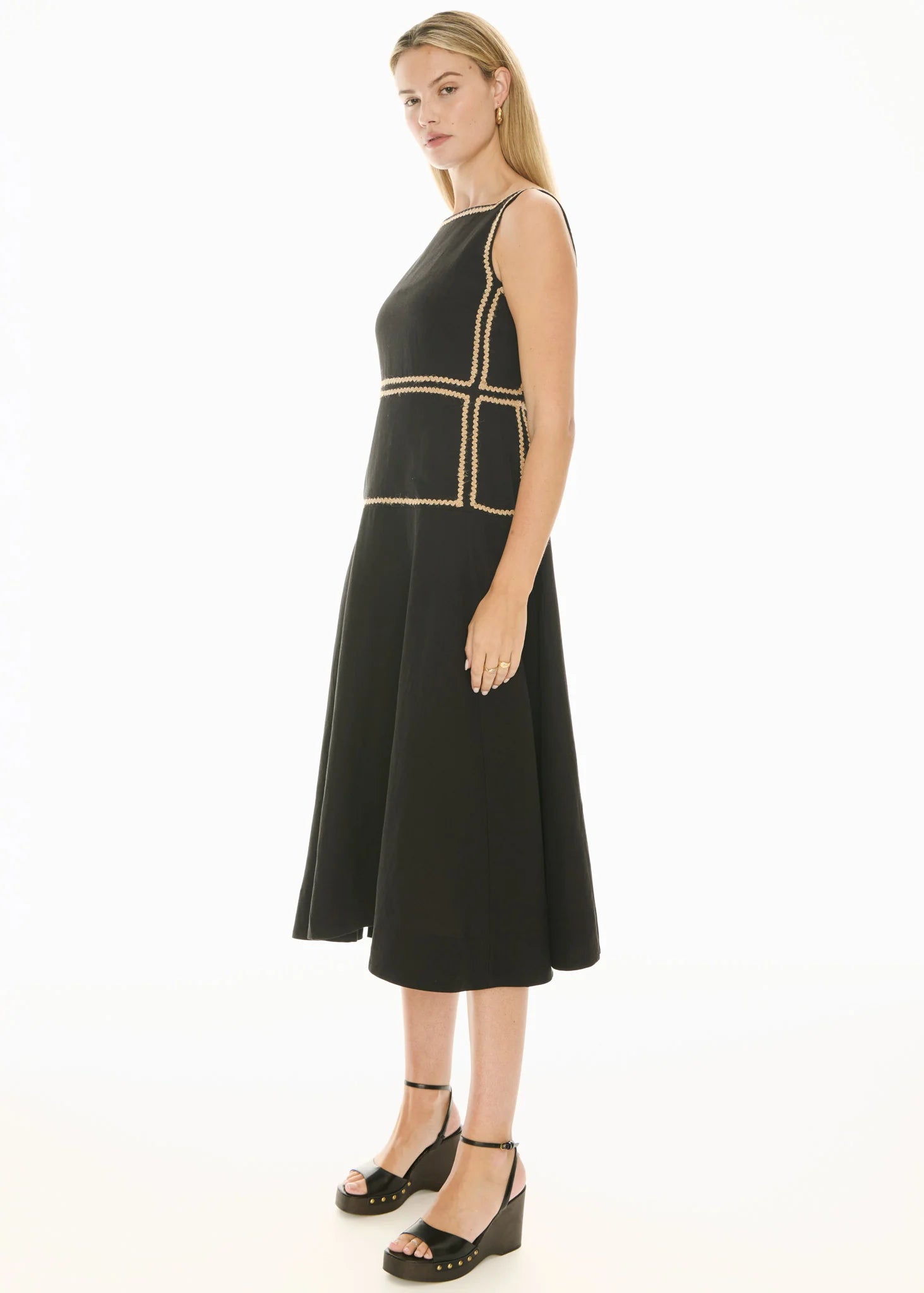 POL Marlin Raffia Trim Dress - Black