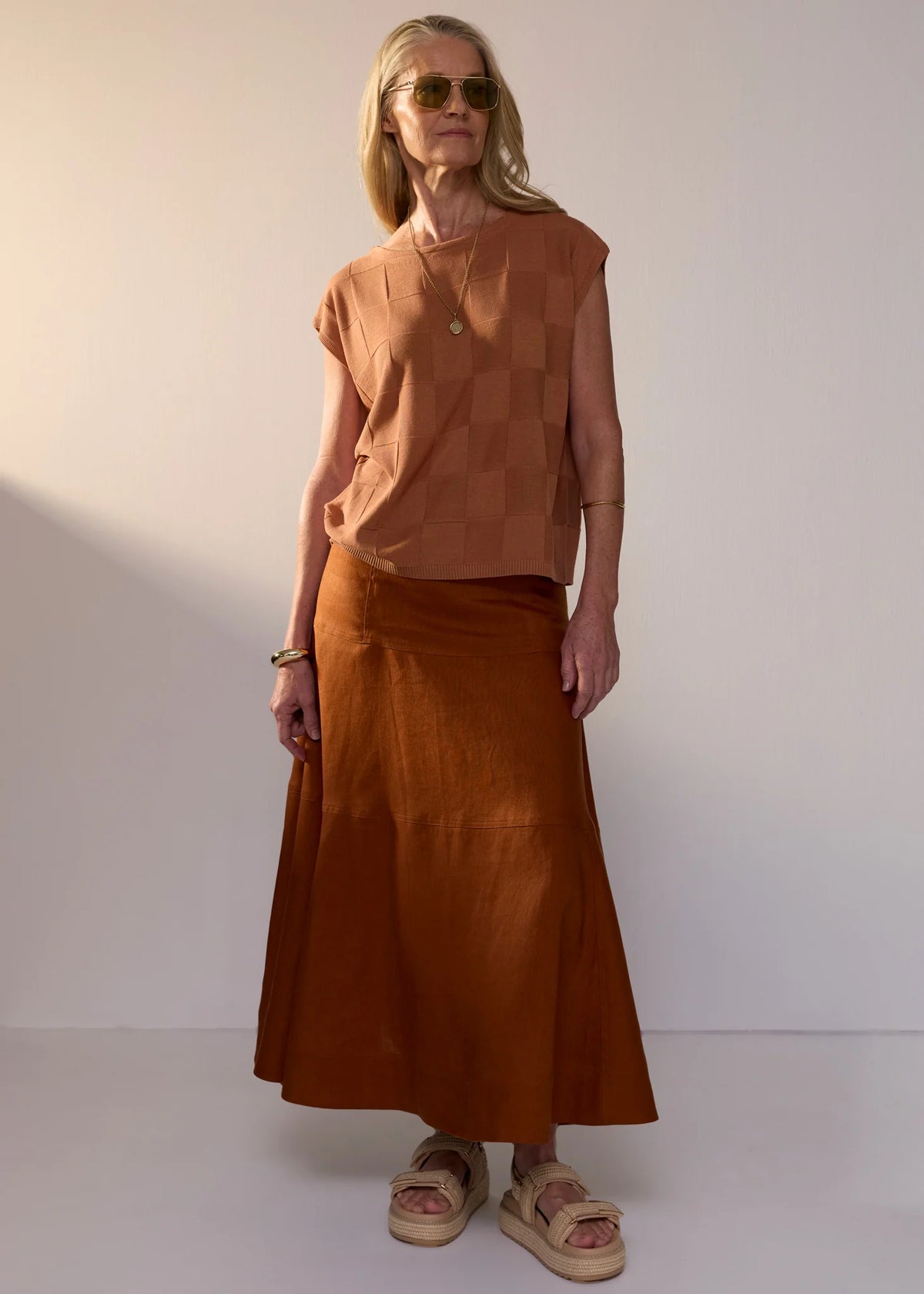 POL Naia Check Tee - Butterscotch