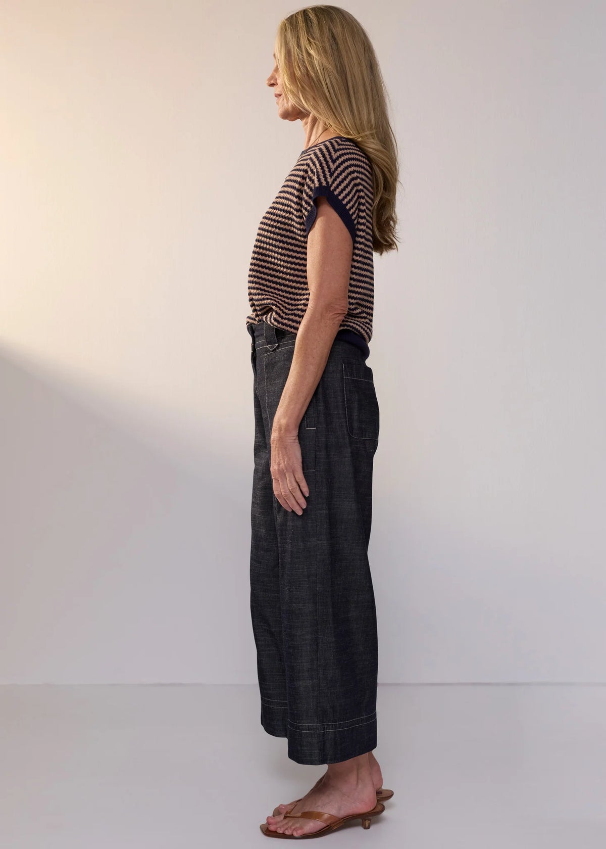 POL Naia Wobble Stripe Tee - Ink/Clay