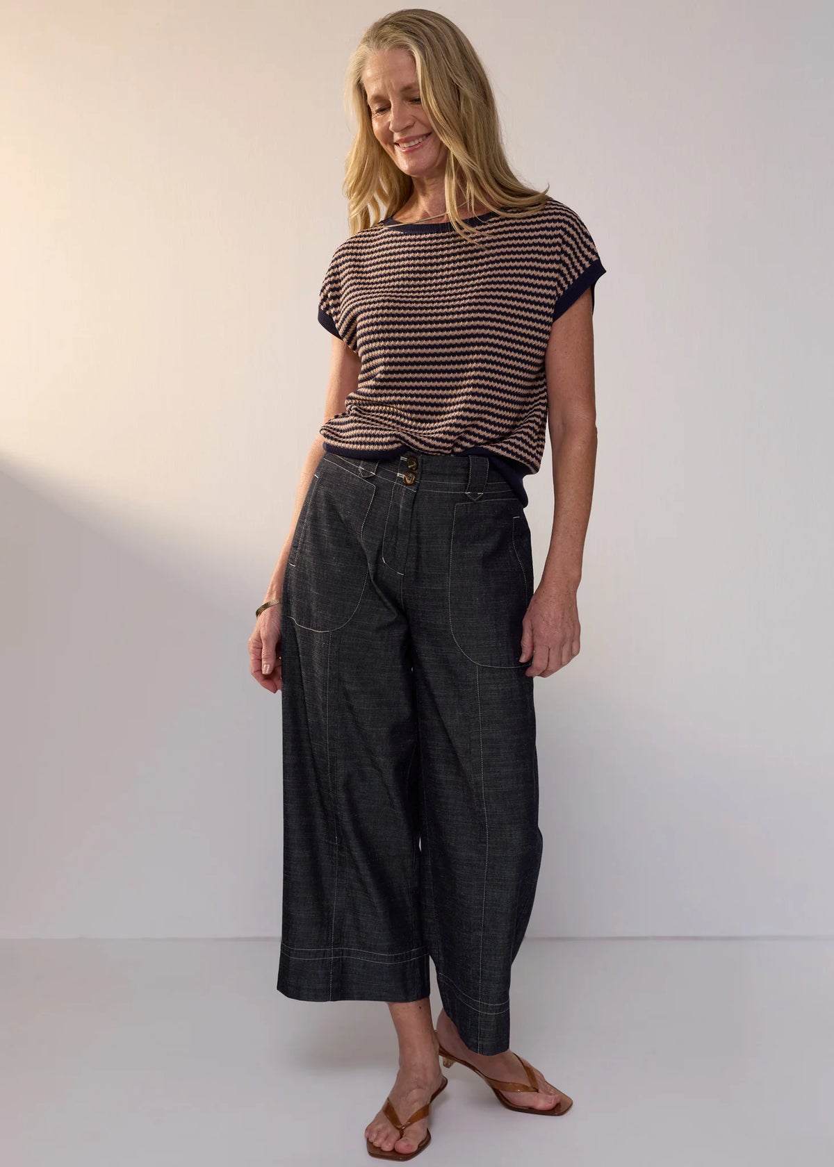 POL Naia Wobble Stripe Tee - Ink/Clay