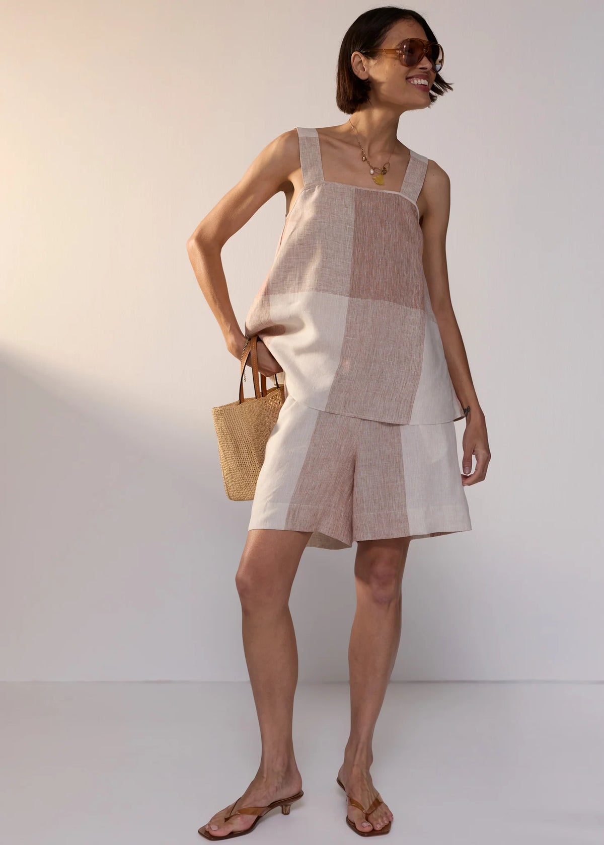 POL Nixie Tank - Toffee Gingham
