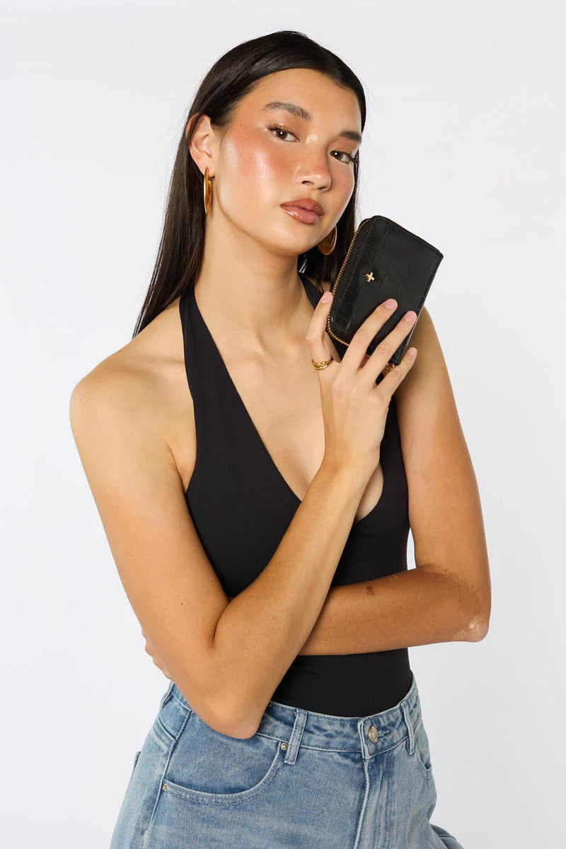 Peta + Jain Benjie Wallet - Black Croc/Gold