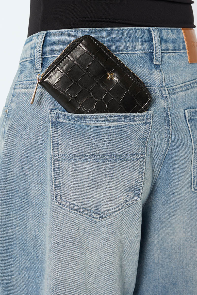 Peta + Jain Benjie Wallet - Black Croc/Gold