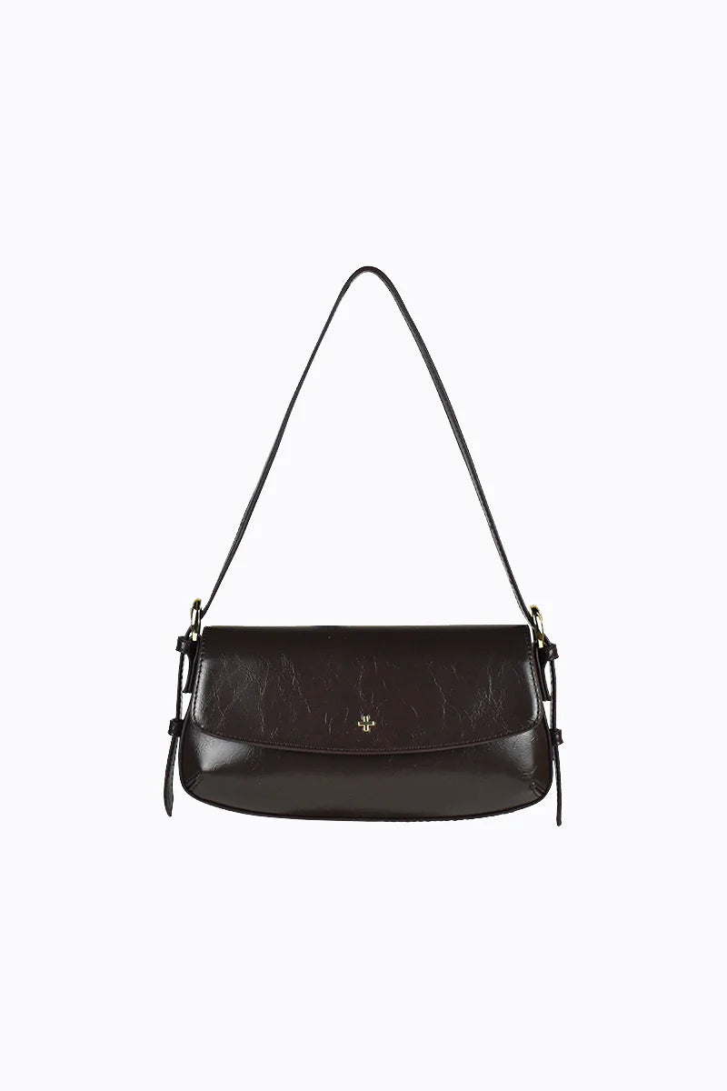 Peta + Jain Hailee Flapover Shoulder Bag - Choc Shine/Gold
