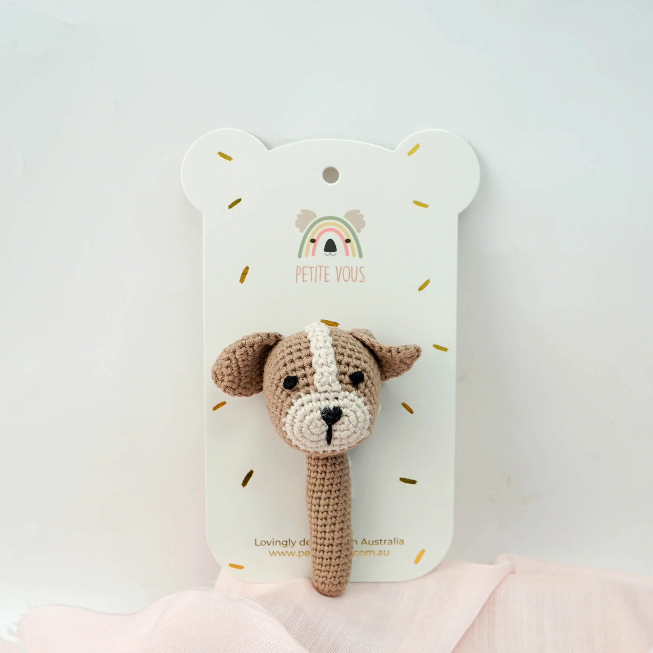 Petite Vous Cotton Crochet Hand Rattle - Parker Puppy
