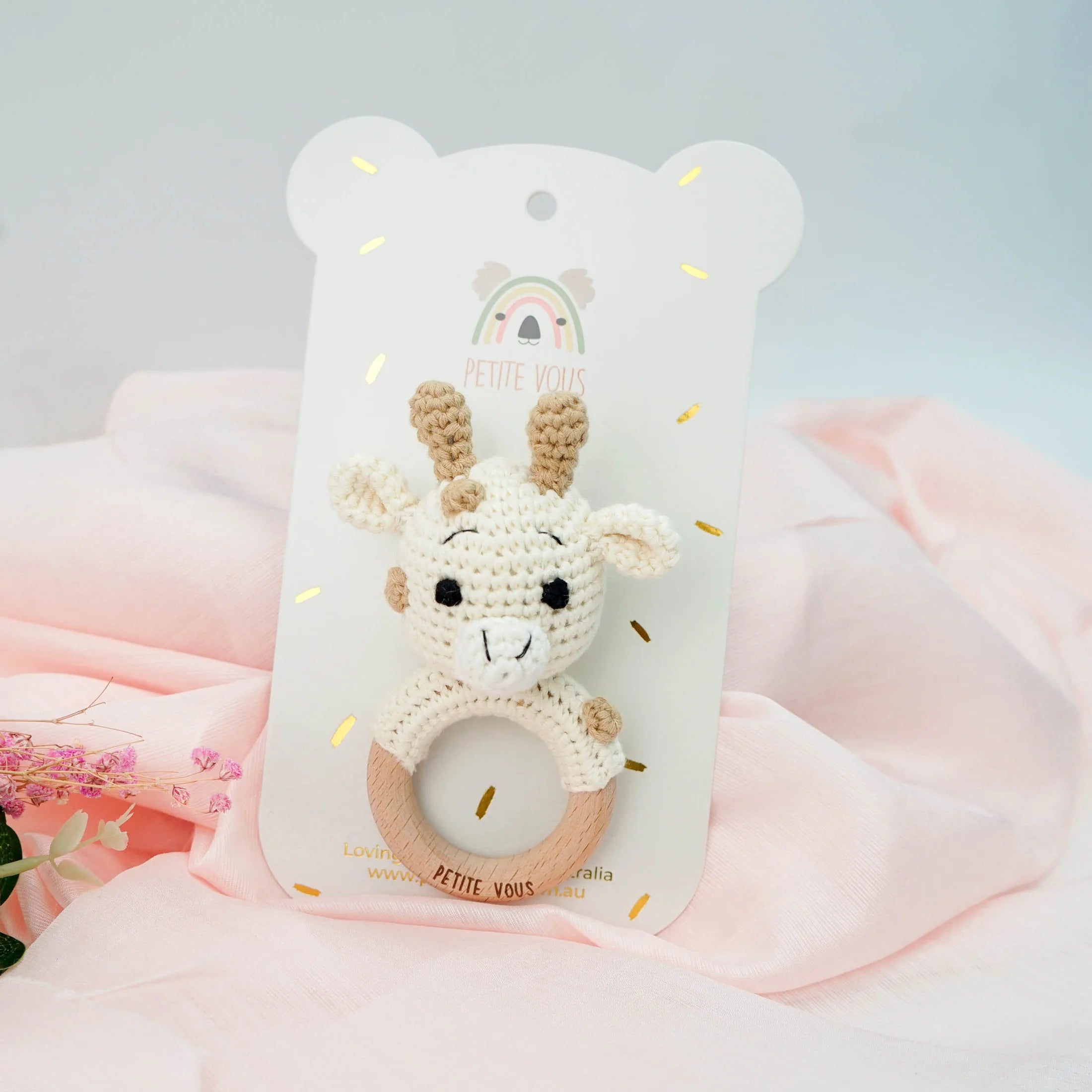 Petite Vous Cotton Crochet Ring Rattle - Percy Giraffe