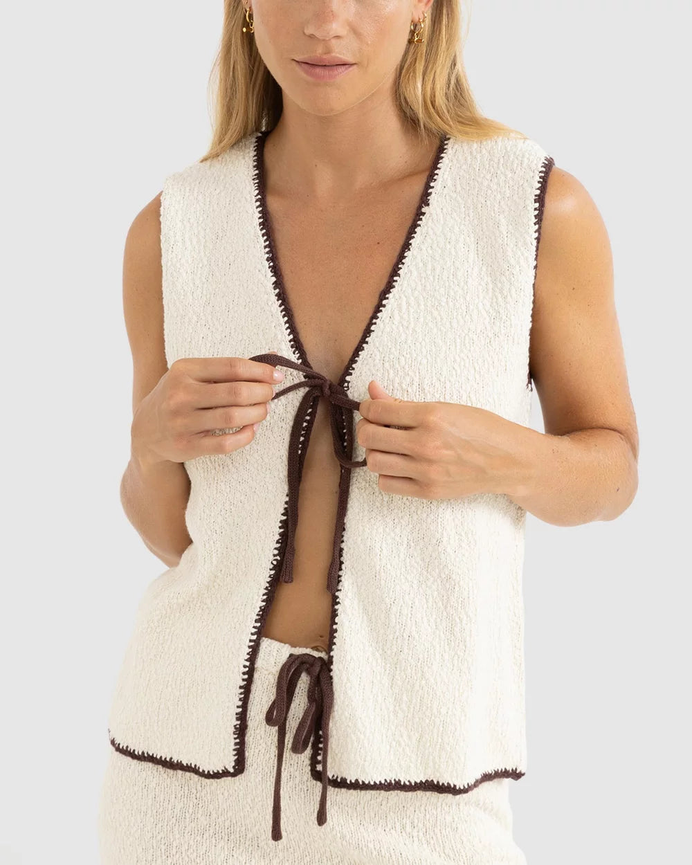 Rhythm Adele Contrast Longline Knit Vest - Cream