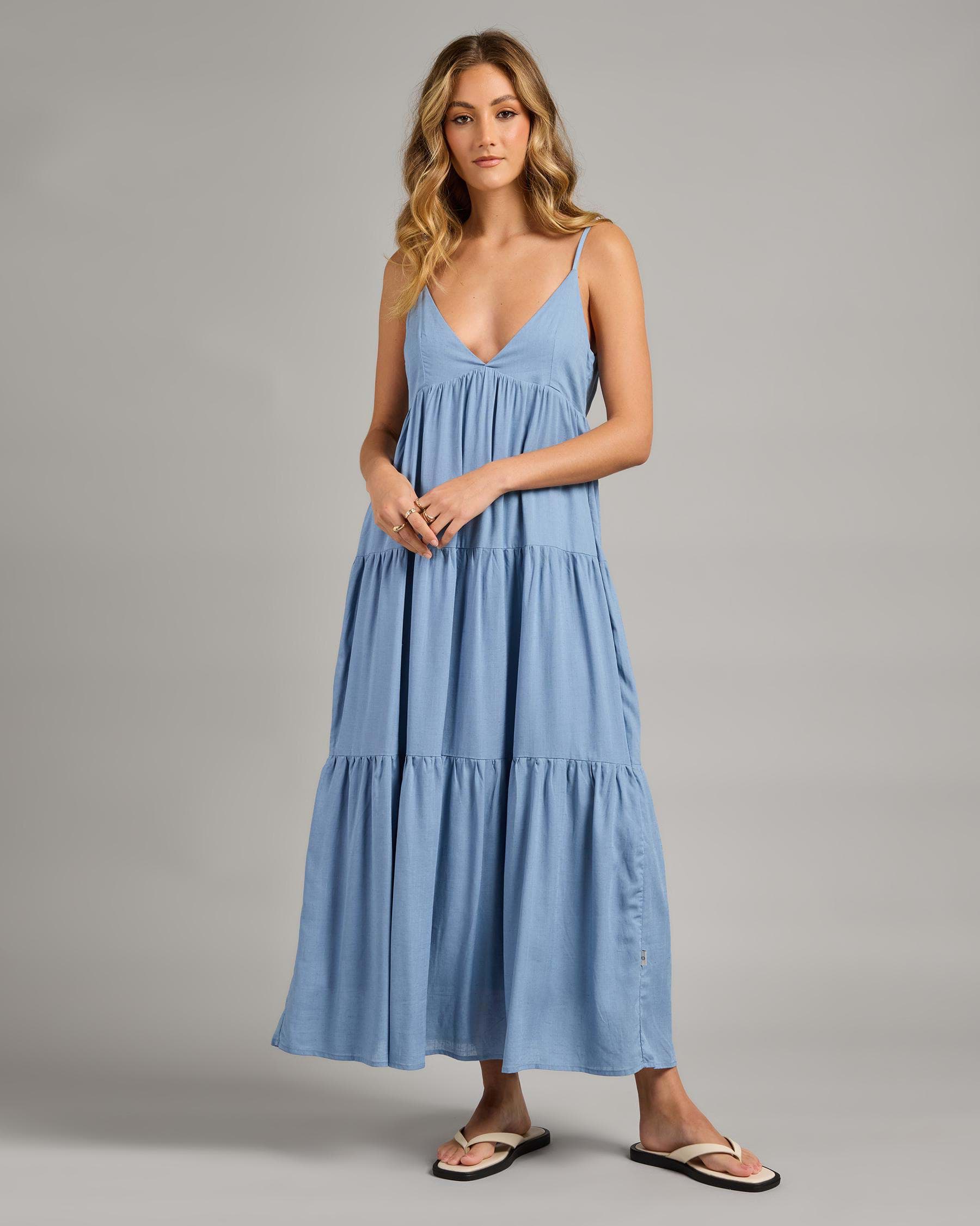 Rhythm Classic Tiered Midi Dress - Steel Blue