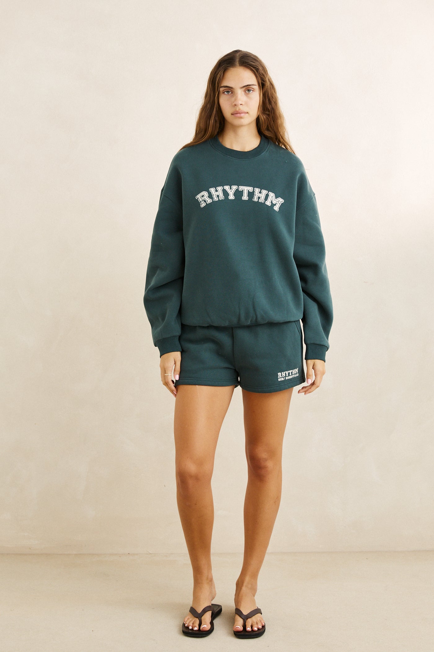 Rhythm Collegiate Oversized Crew Neck Fleece - Forest