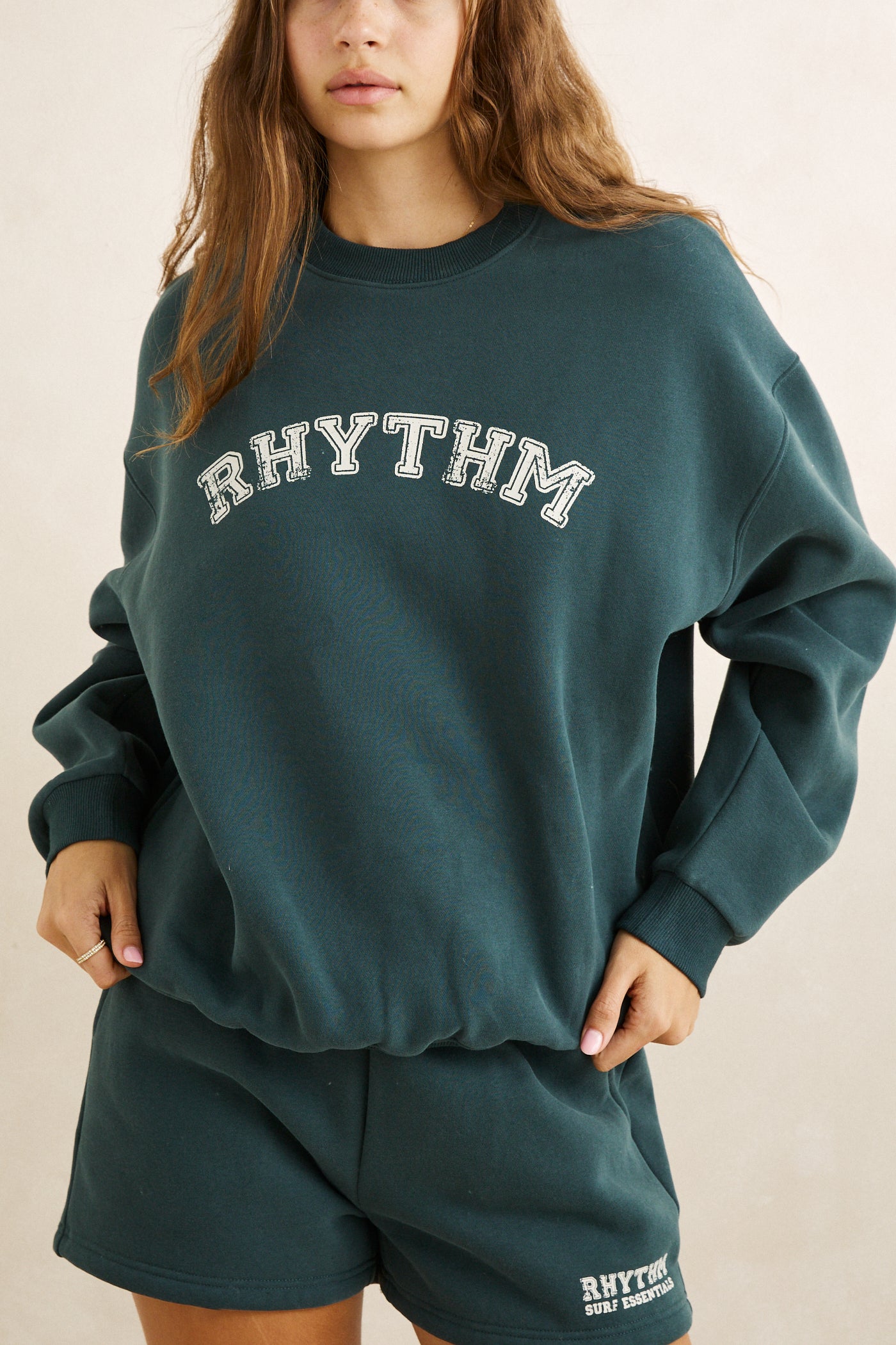 Rhythm Collegiate Oversized Crew Neck Fleece - Forest