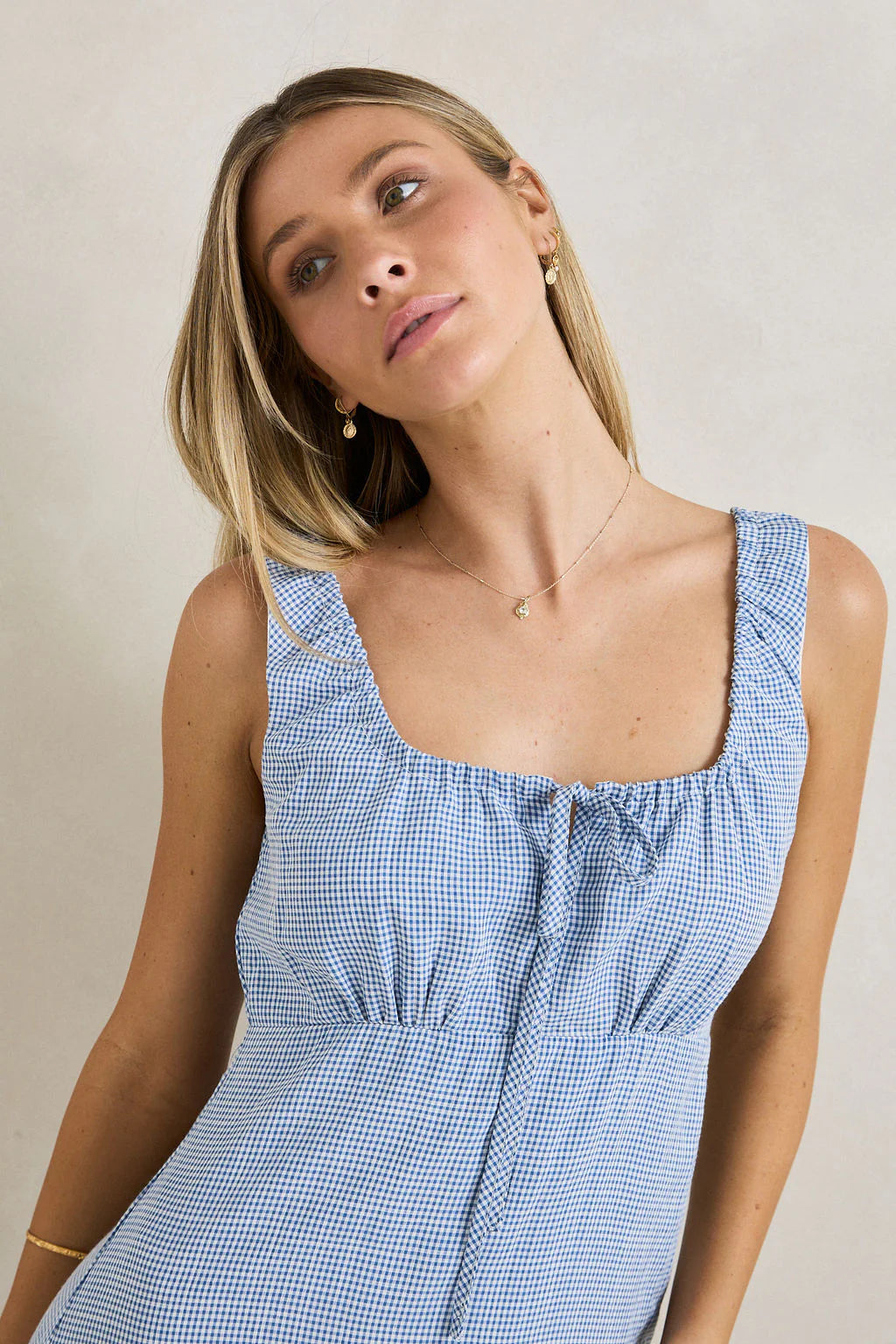 Rhythm Del Rio Gathered Maxi Dress - Blue Check