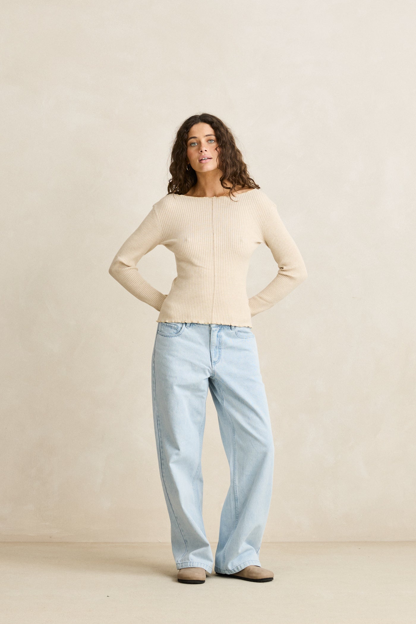 Rhythm Essential LS Knit Top - White Marle