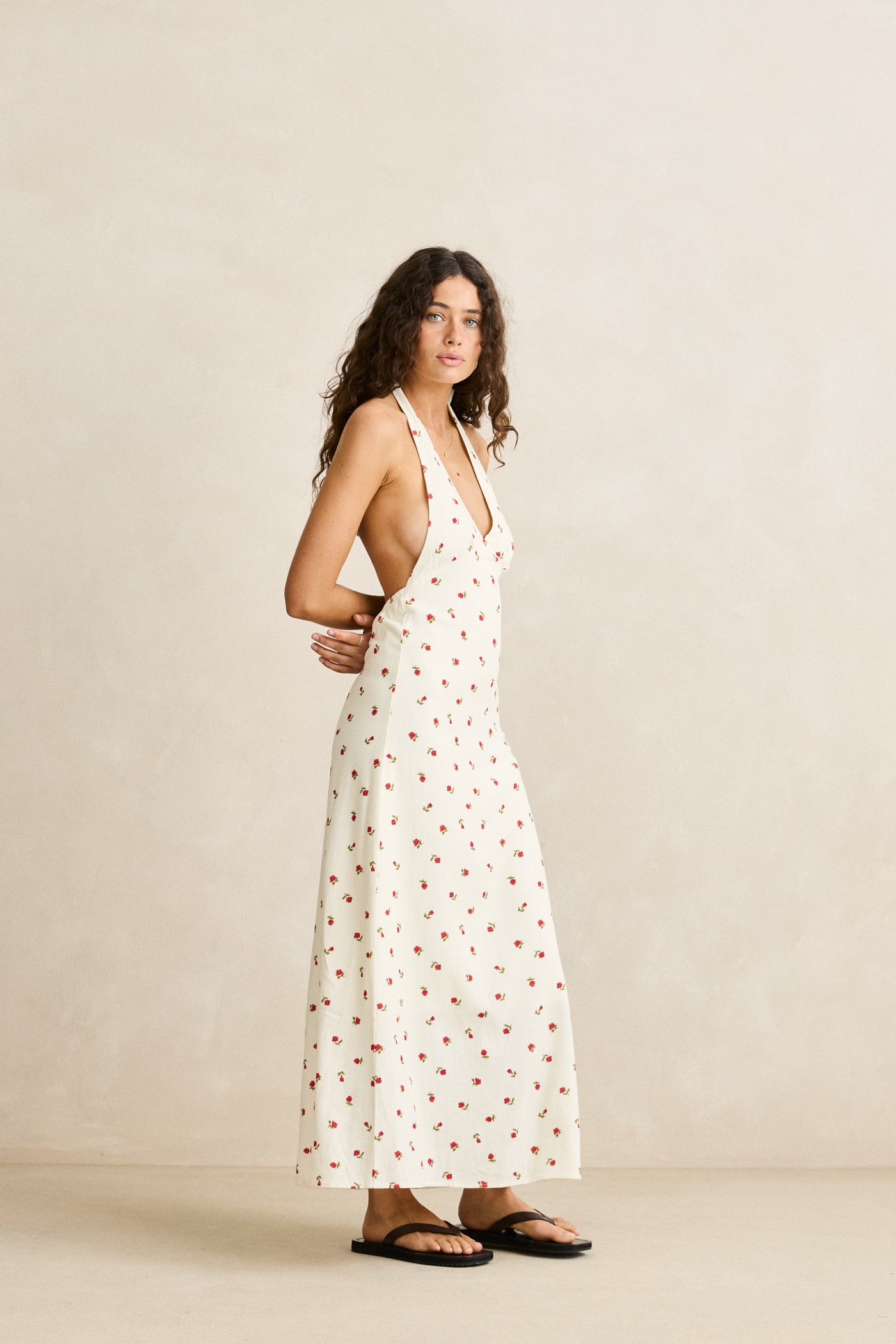 Rhythm Mila Floral Halter Neck Maxi Dress - Cream