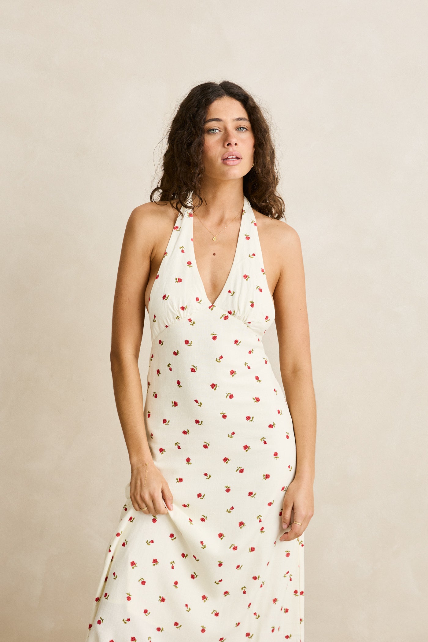 Rhythm Mila Floral Halter Neck Maxi Dress - Cream