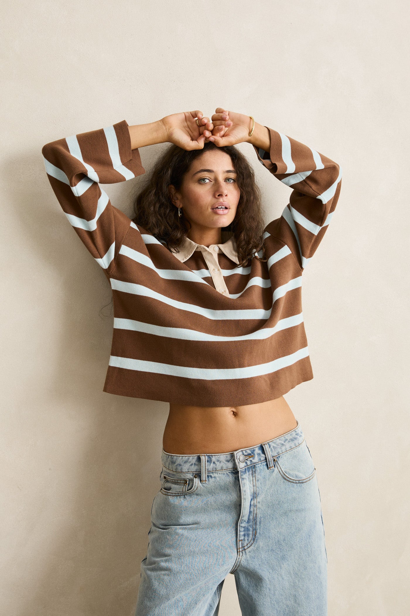 Rhythm Rugby Polo Knit Sweater - Brown