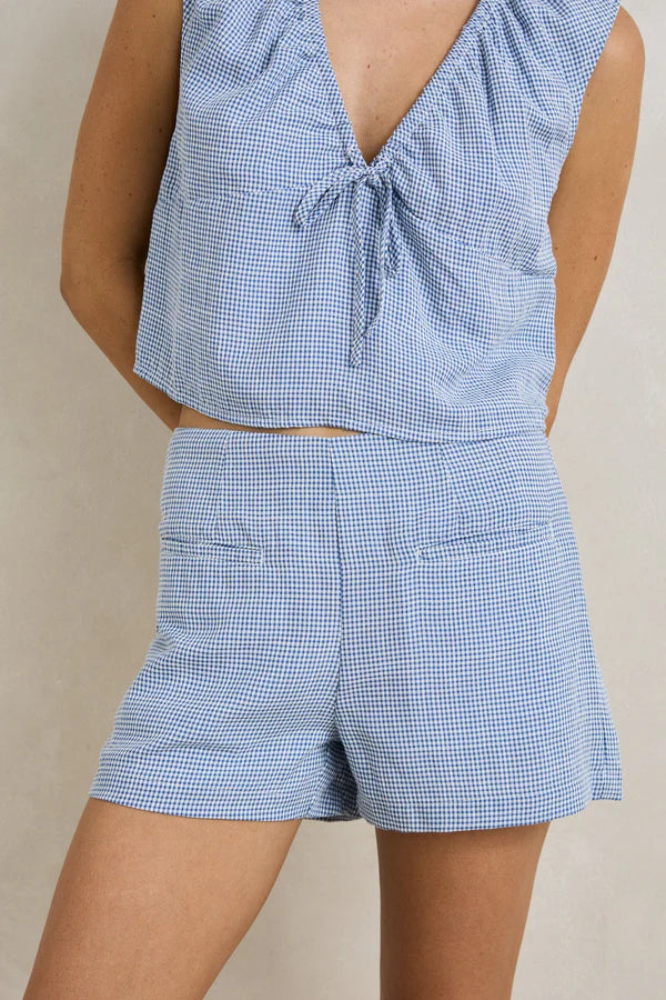 Rhythm Del Rio Gathered Top - Blue Check