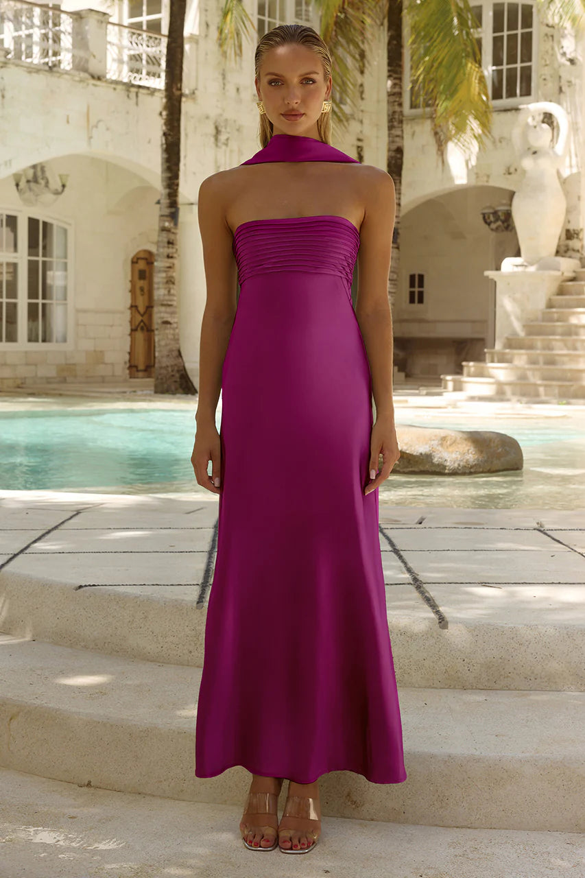 Runaway The Label Elsa Strapless Scarf Maxi Dress - Plum