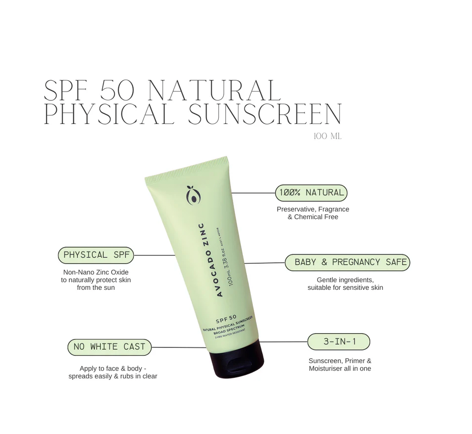 Avocado Zinc SPF 50 Natural Physical Sunscreen