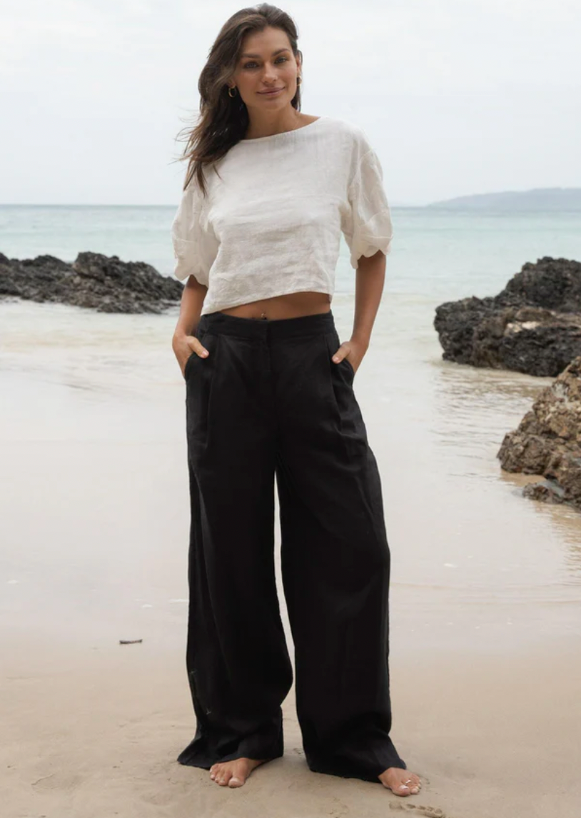 Lilly Pilly Oli Linen Pants - Black