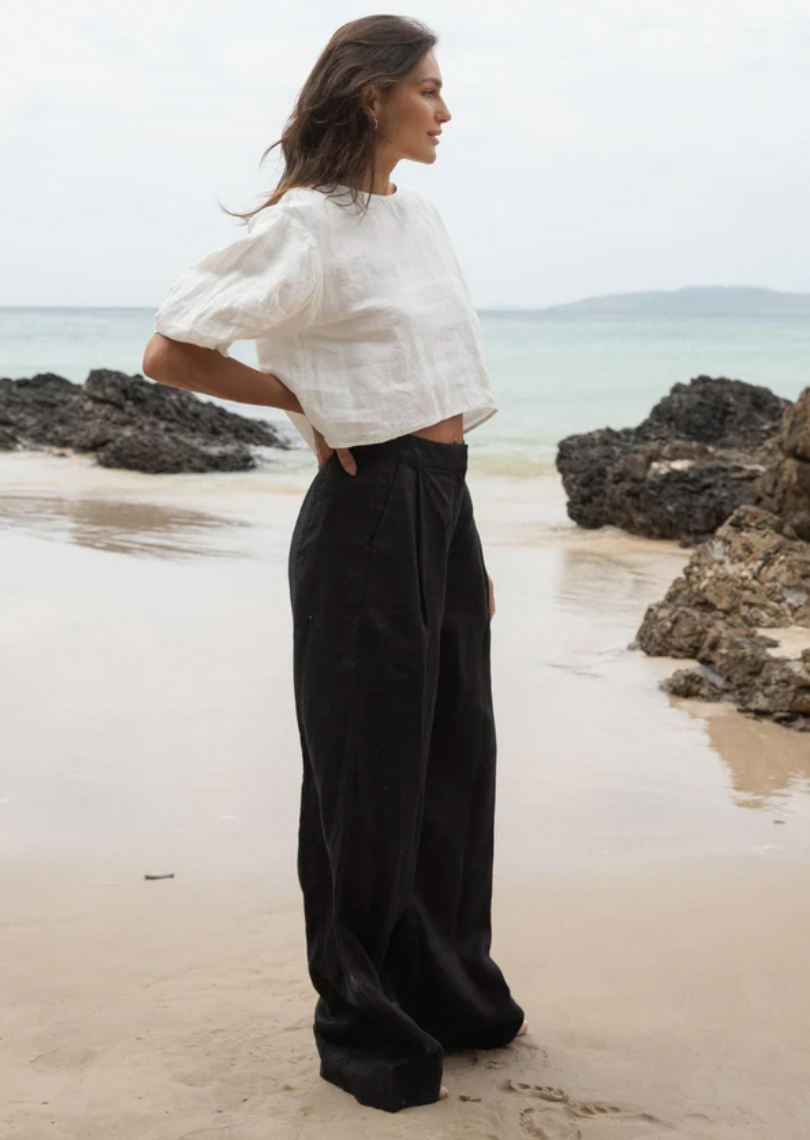 Lilly Pilly Oli Linen Pants - Black