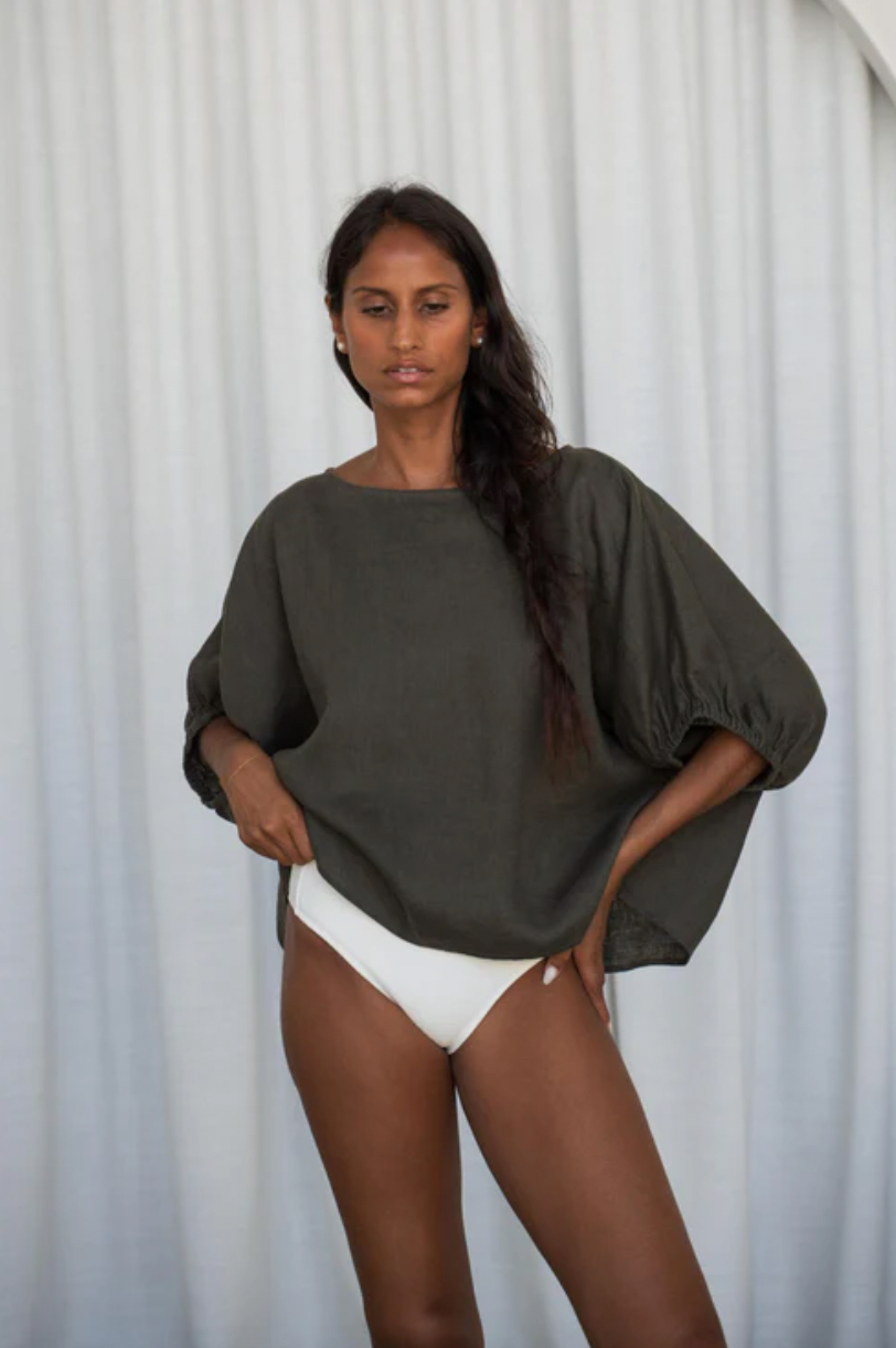 Lilly Pilly Tina Linen Top - Khaki